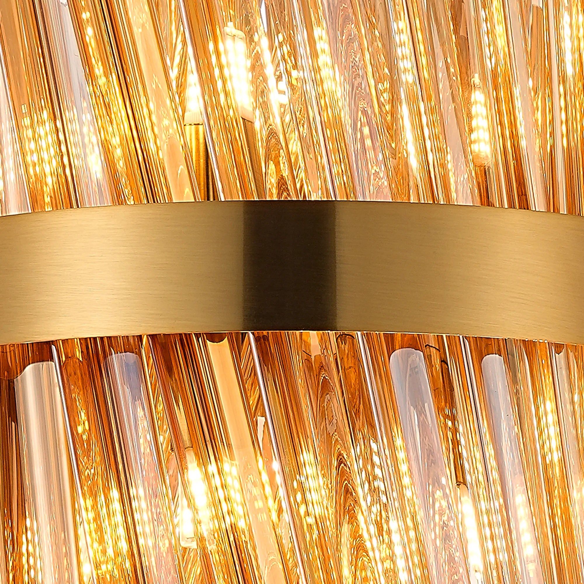 Farnley Pendant Round 6 Light - Brass & Amber Sculpted Glass