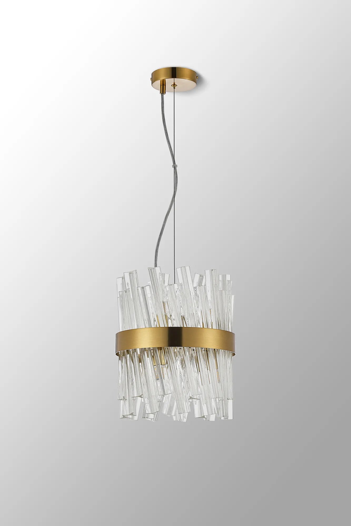 Farnley Pendant Round 6 Light - Brass & Clear Sculpted Glass