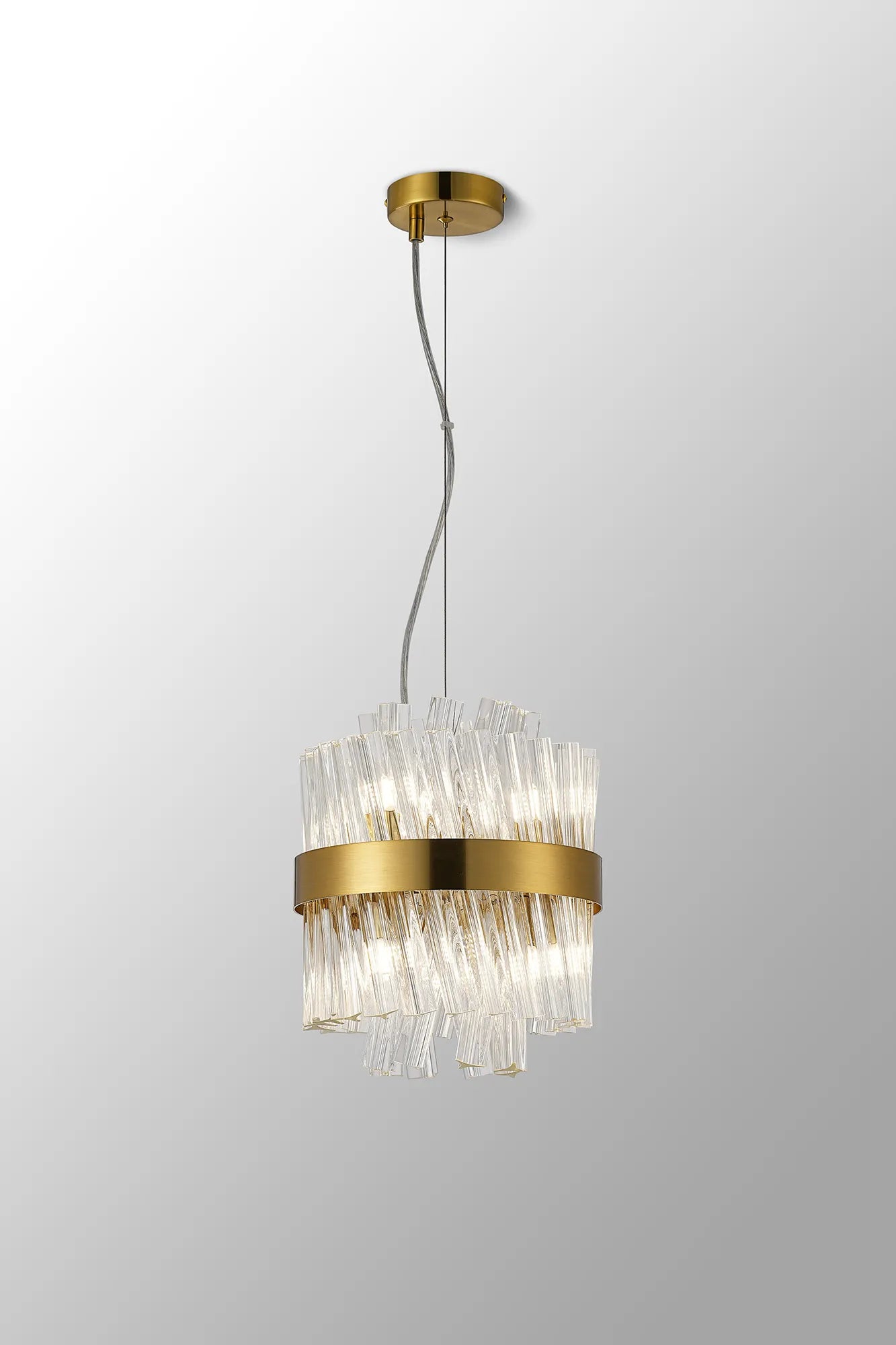 Farnley Pendant Round 6 Light - Brass & Clear Sculpted Glass