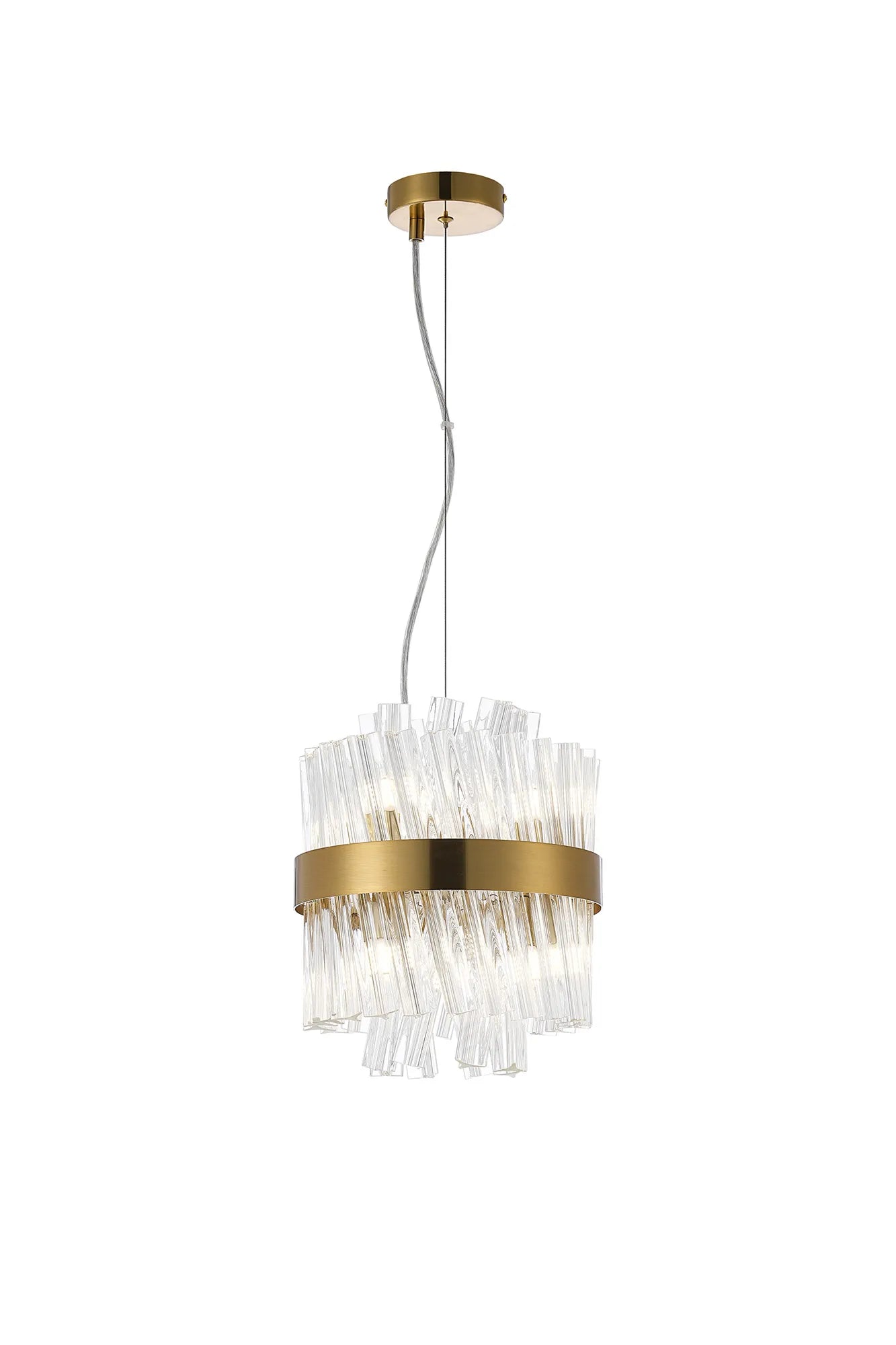 Farnley Pendant Round 6 Light - Brass & Clear Sculpted Glass
