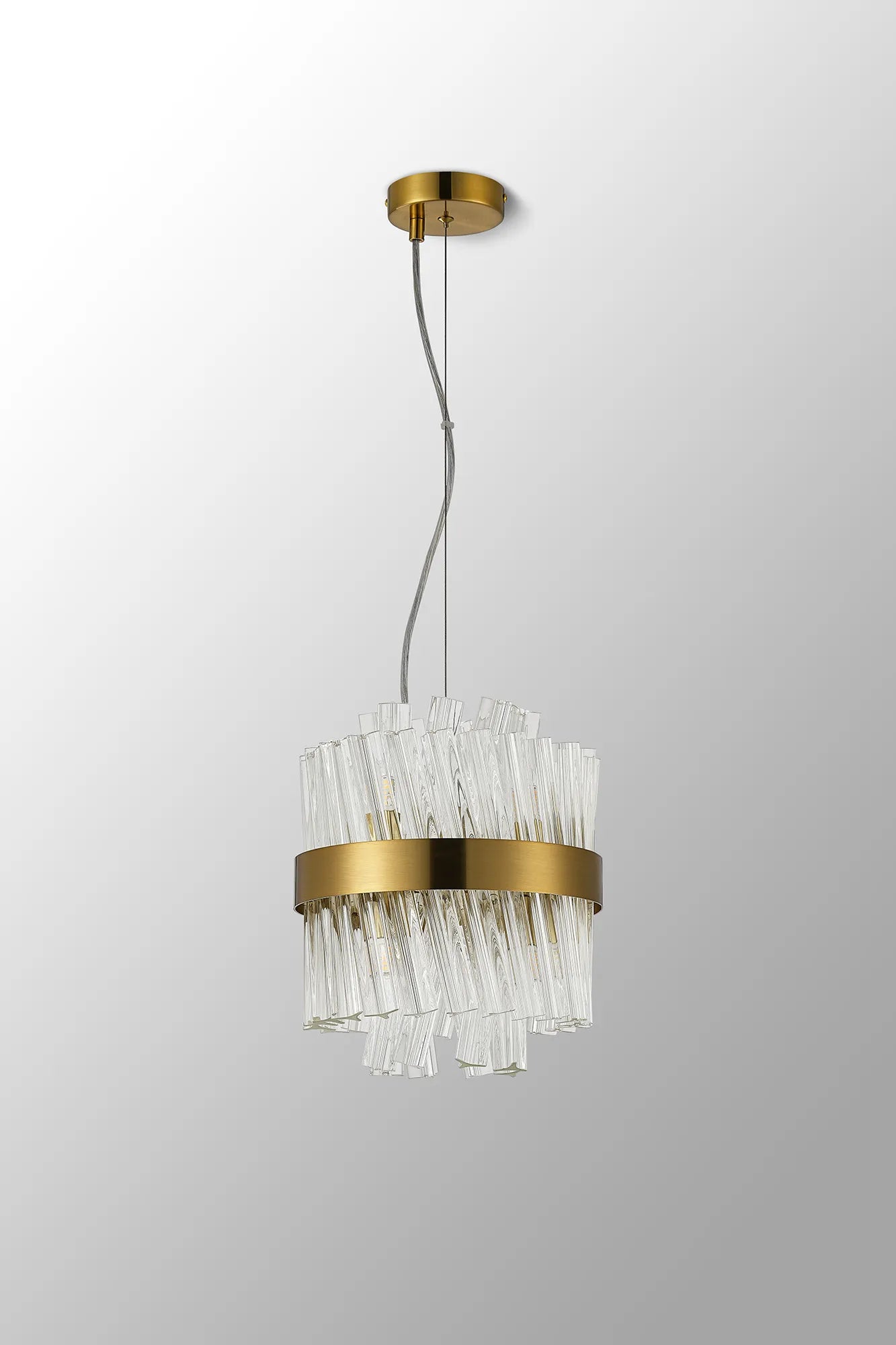 Farnley Pendant Round 6 Light - Brass & Clear Sculpted Glass