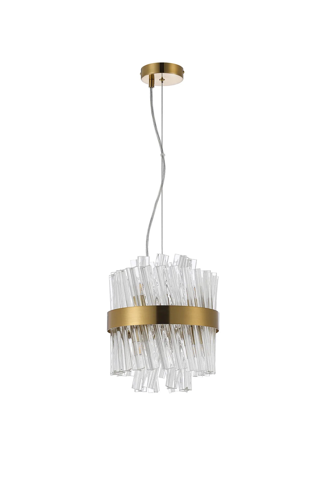 Farnley Pendant Round 6 Light - Brass & Clear Sculpted Glass