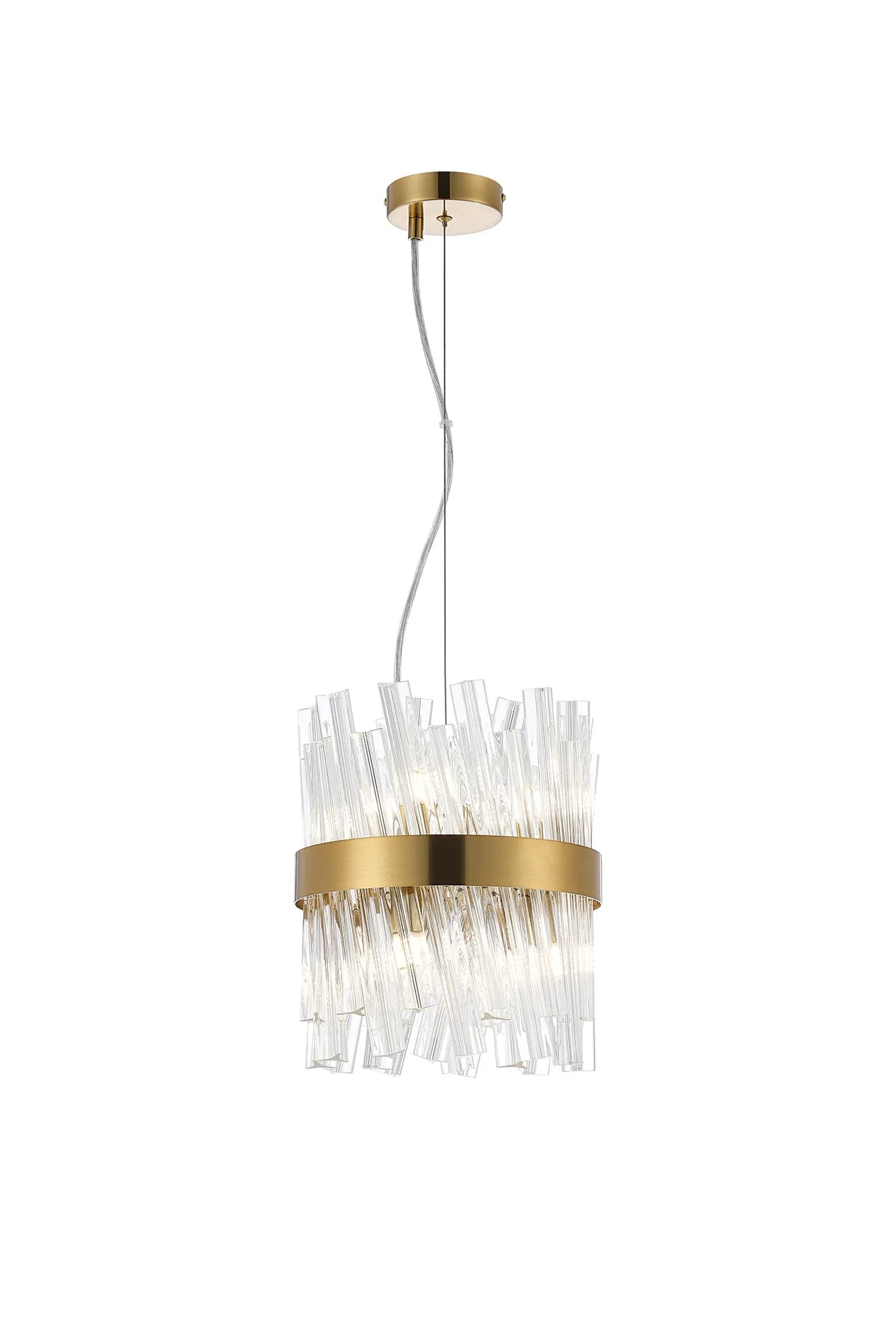 Farnley Pendant Round 6 Light - Brass & Clear Sculpted Glass
