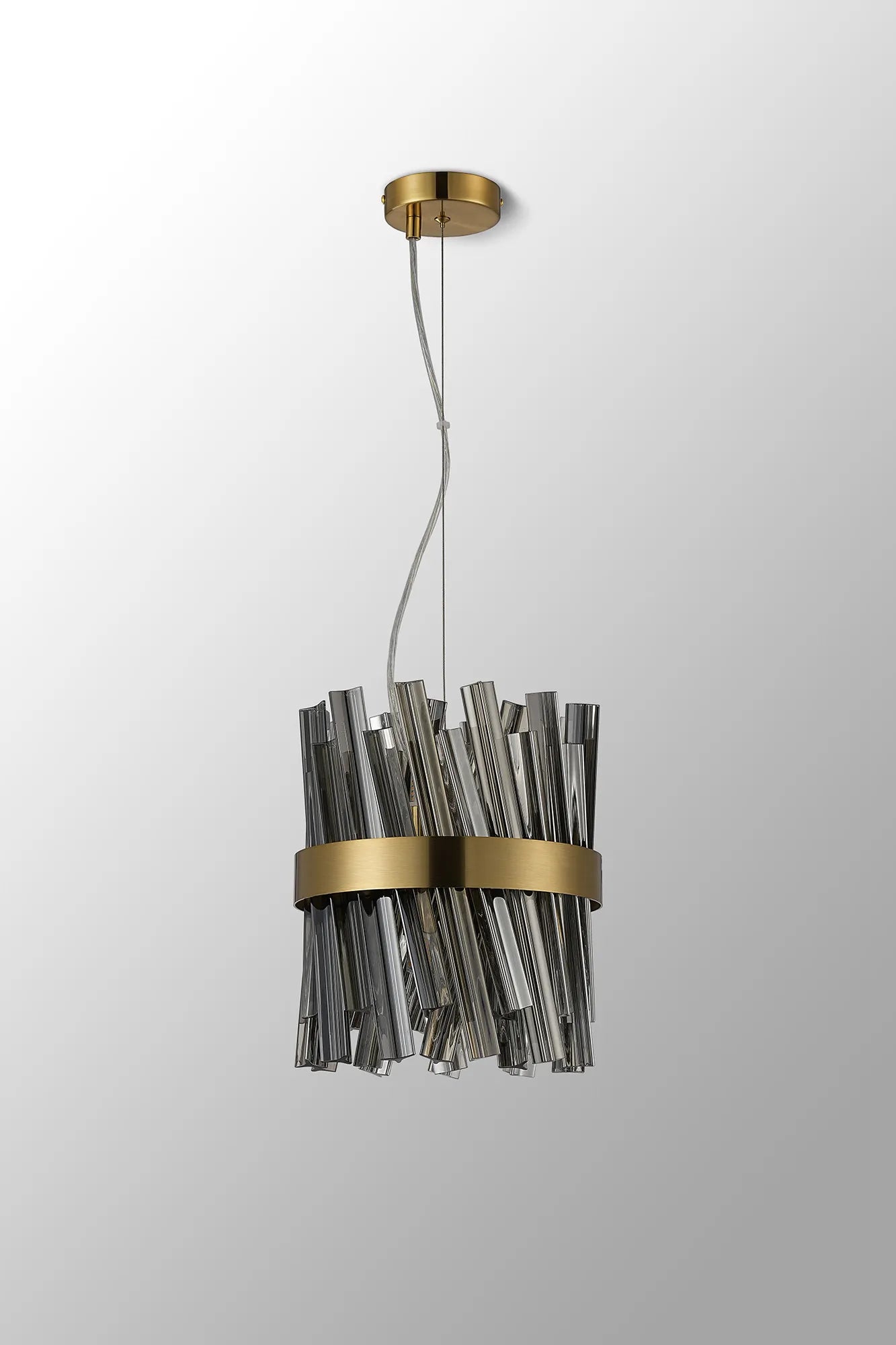 Farnley Pendant Round 6 Light - Brass & Smoke Sculpted Glass