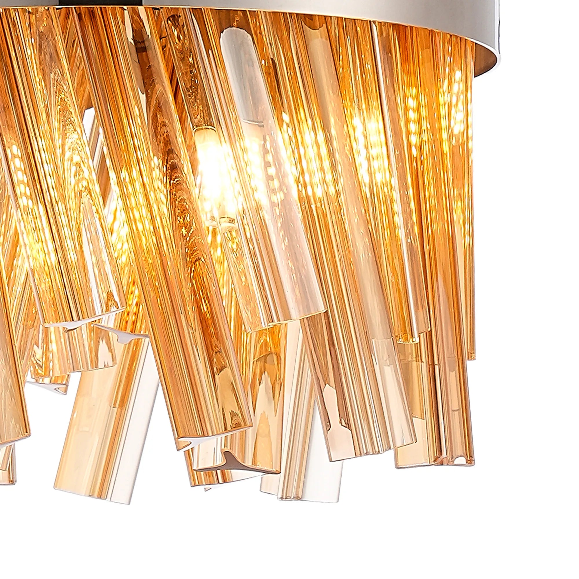 Farnley Pendant Round 6 Light - Polished Nickel & Amber Sculpted Glass