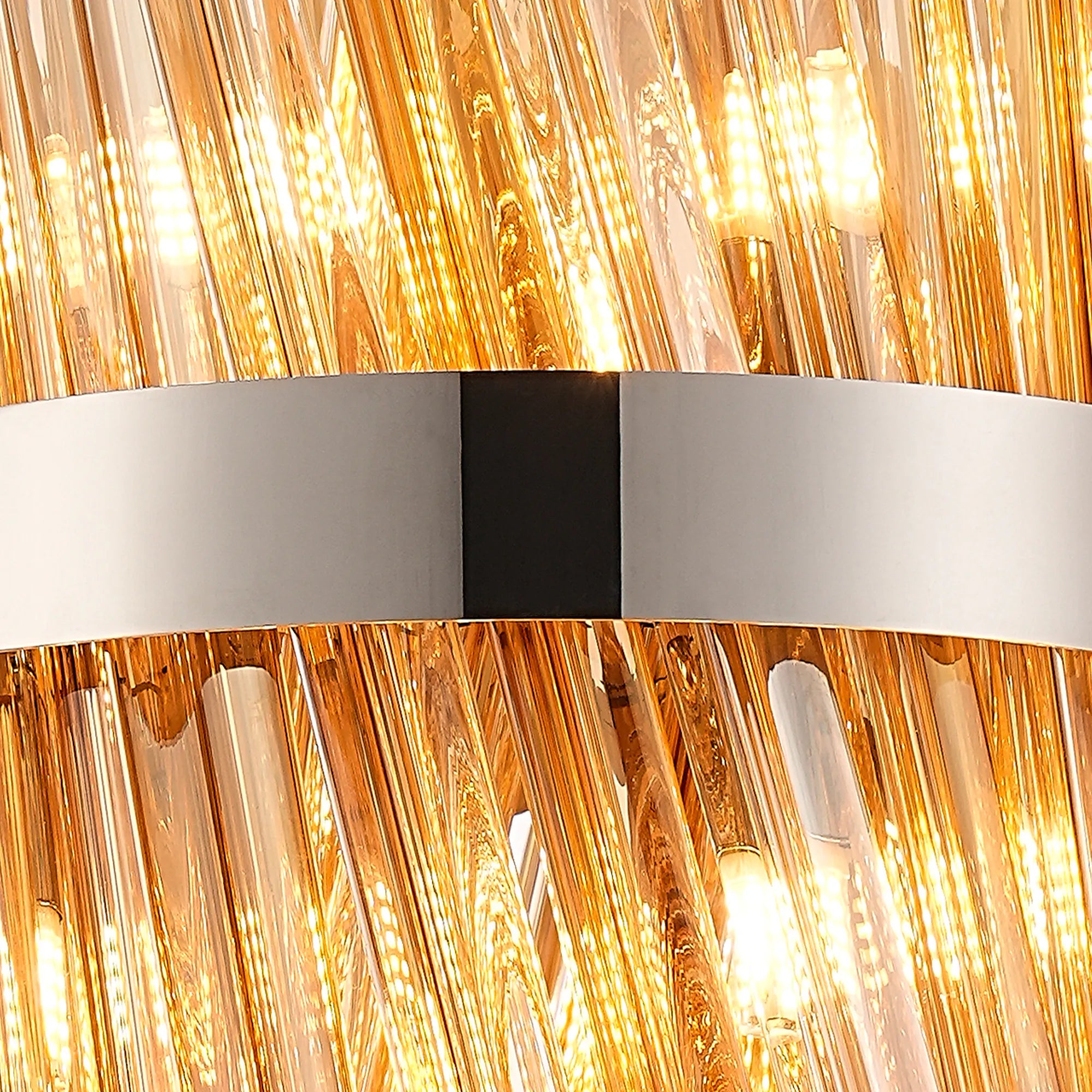 Farnley Pendant Round 6 Light - Polished Nickel & Amber Sculpted Glass