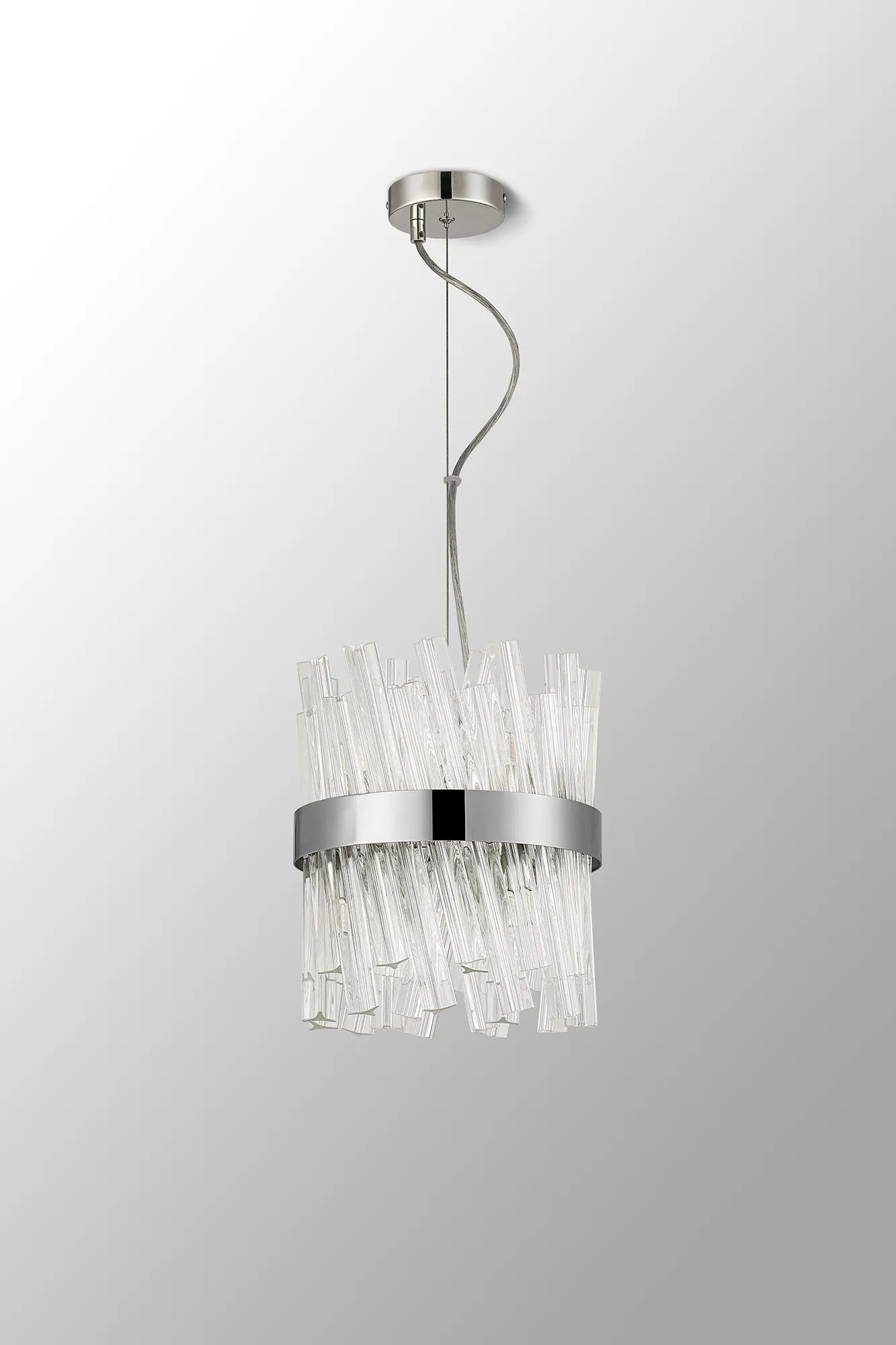 Farnley Pendant Round 6 Light - Polished Nickel & Clear Sculpted Glass