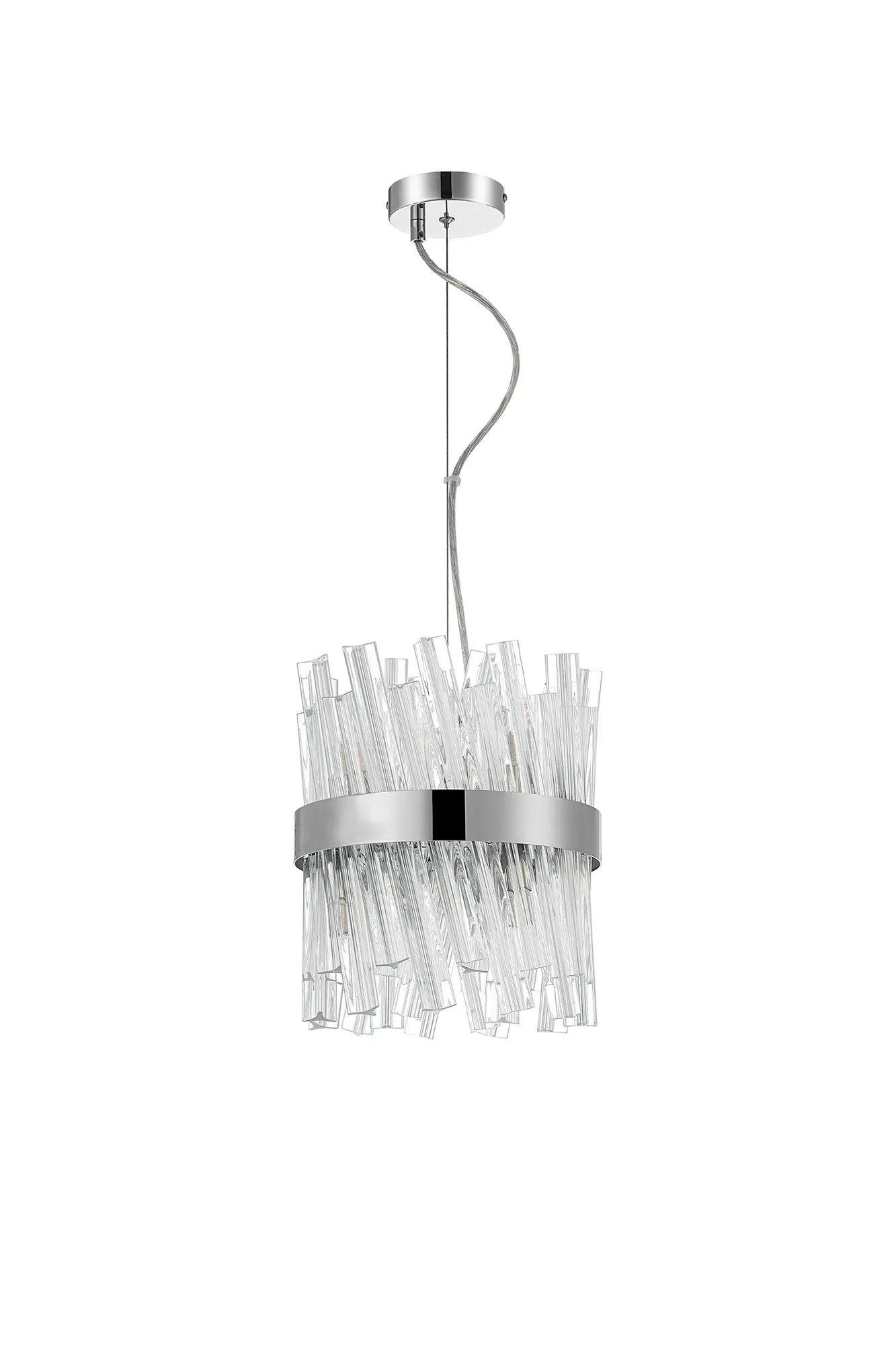 Farnley Pendant Round 6 Light - Polished Nickel & Clear Sculpted Glass