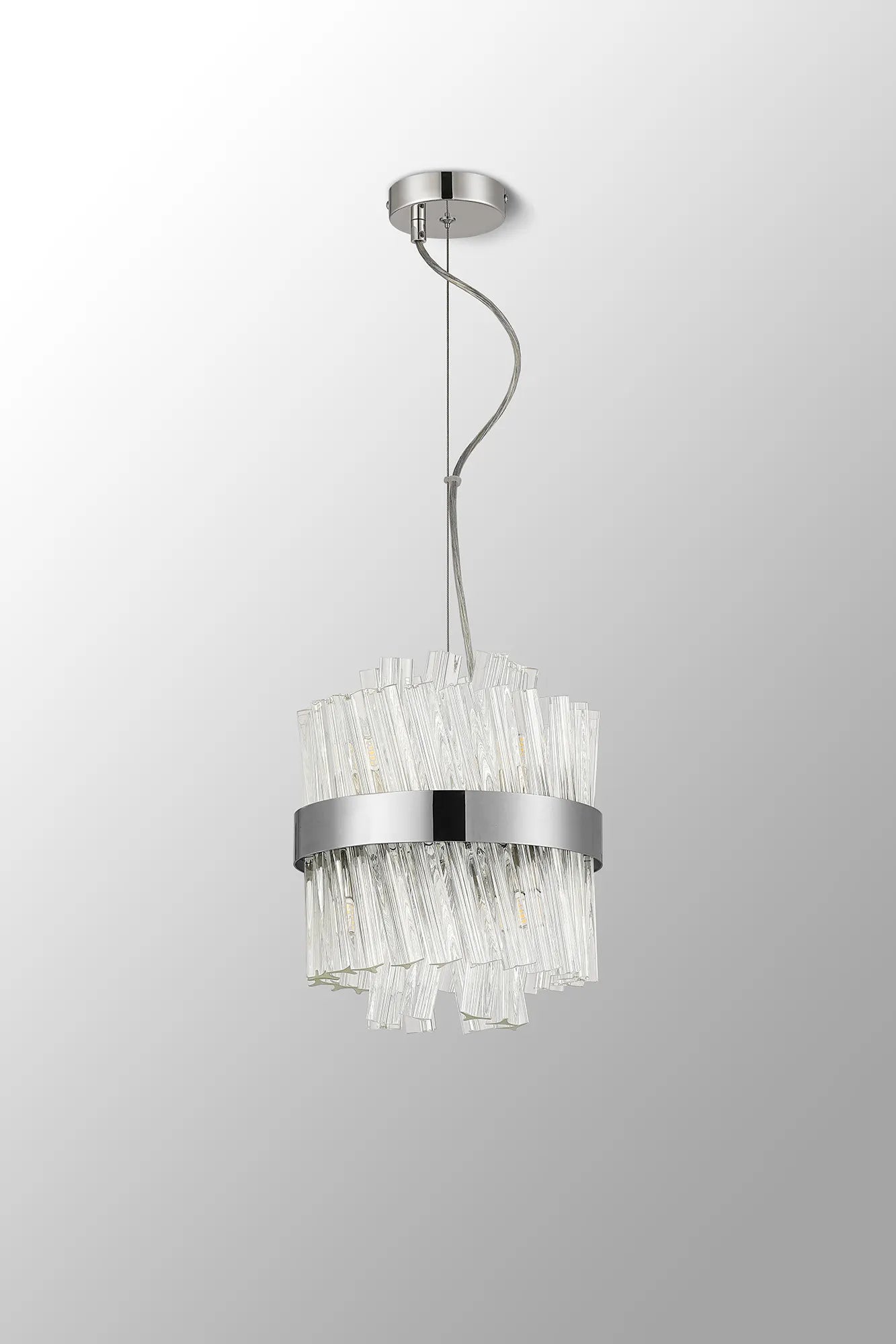 Farnley Pendant Round 6 Light - Polished Nickel & Clear Sculpted Glass