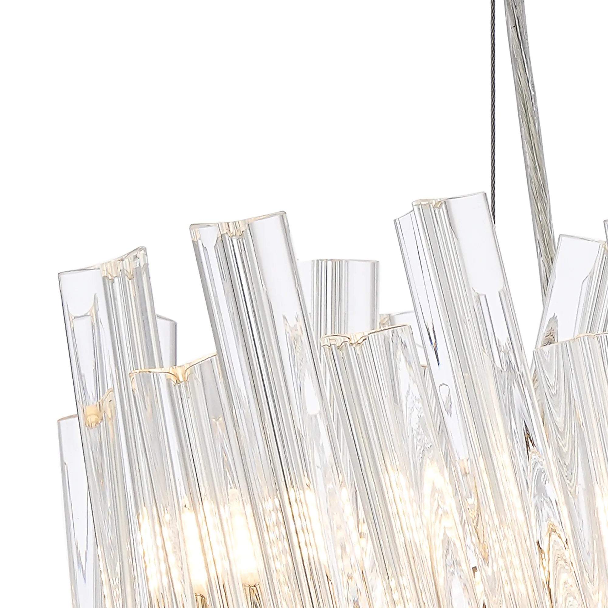 Farnley Pendant Round 6 Light - Polished Nickel & Clear Sculpted Glass