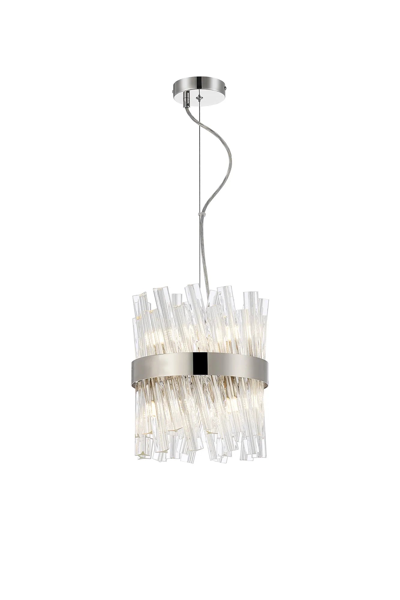 Farnley Pendant Round 6 Light - Polished Nickel & Clear Sculpted Glass