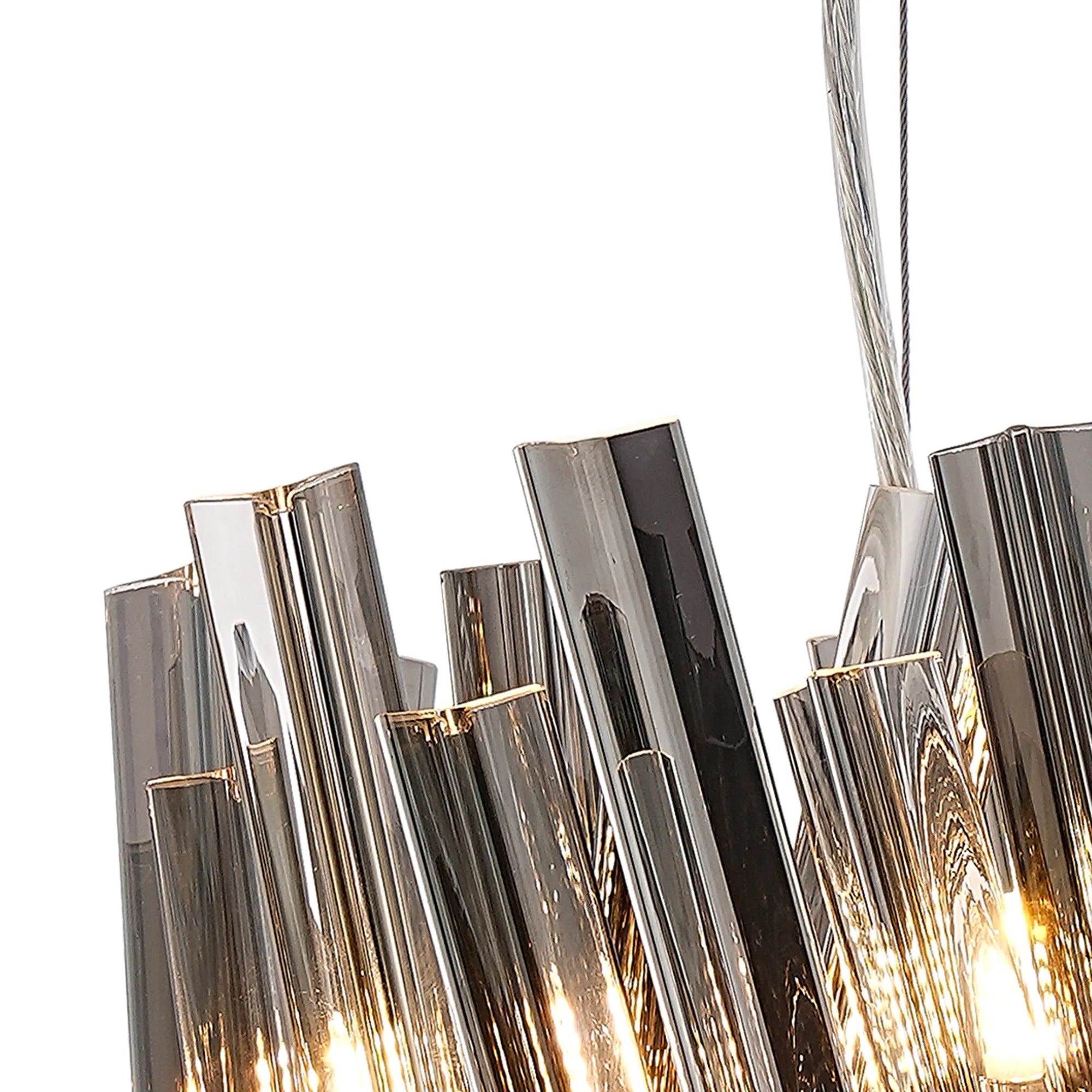 Farnley Pendant Round 6 Light - Polished Nickel & Smoke Sculpted Glass