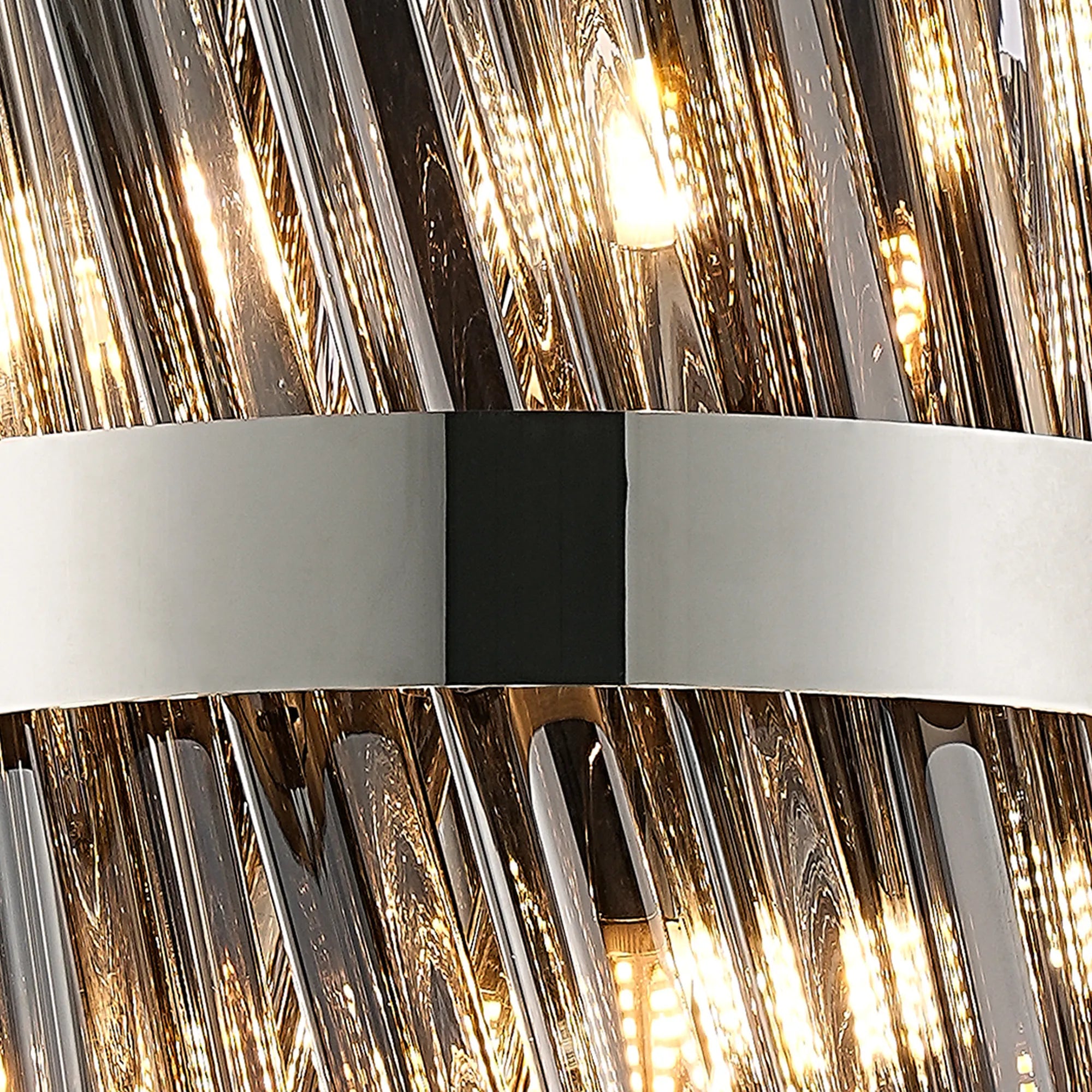 Farnley Pendant Round 6 Light - Polished Nickel & Smoke Sculpted Glass
