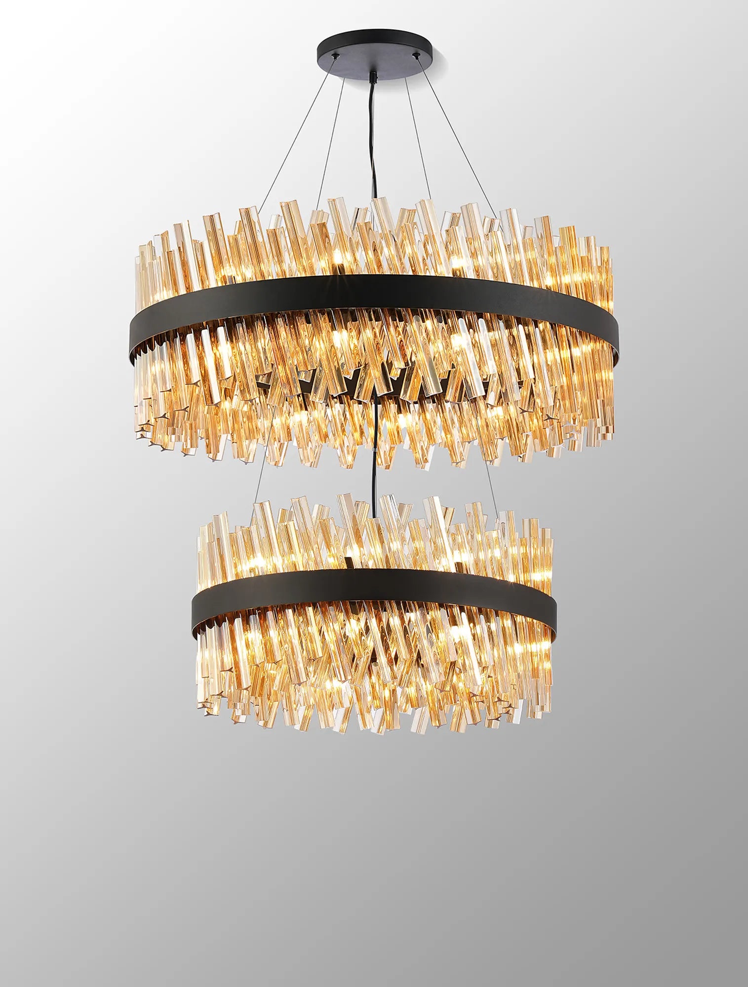 Farnley 2 Tier 80cm Pendant 24 Light - Satin Black & Amber