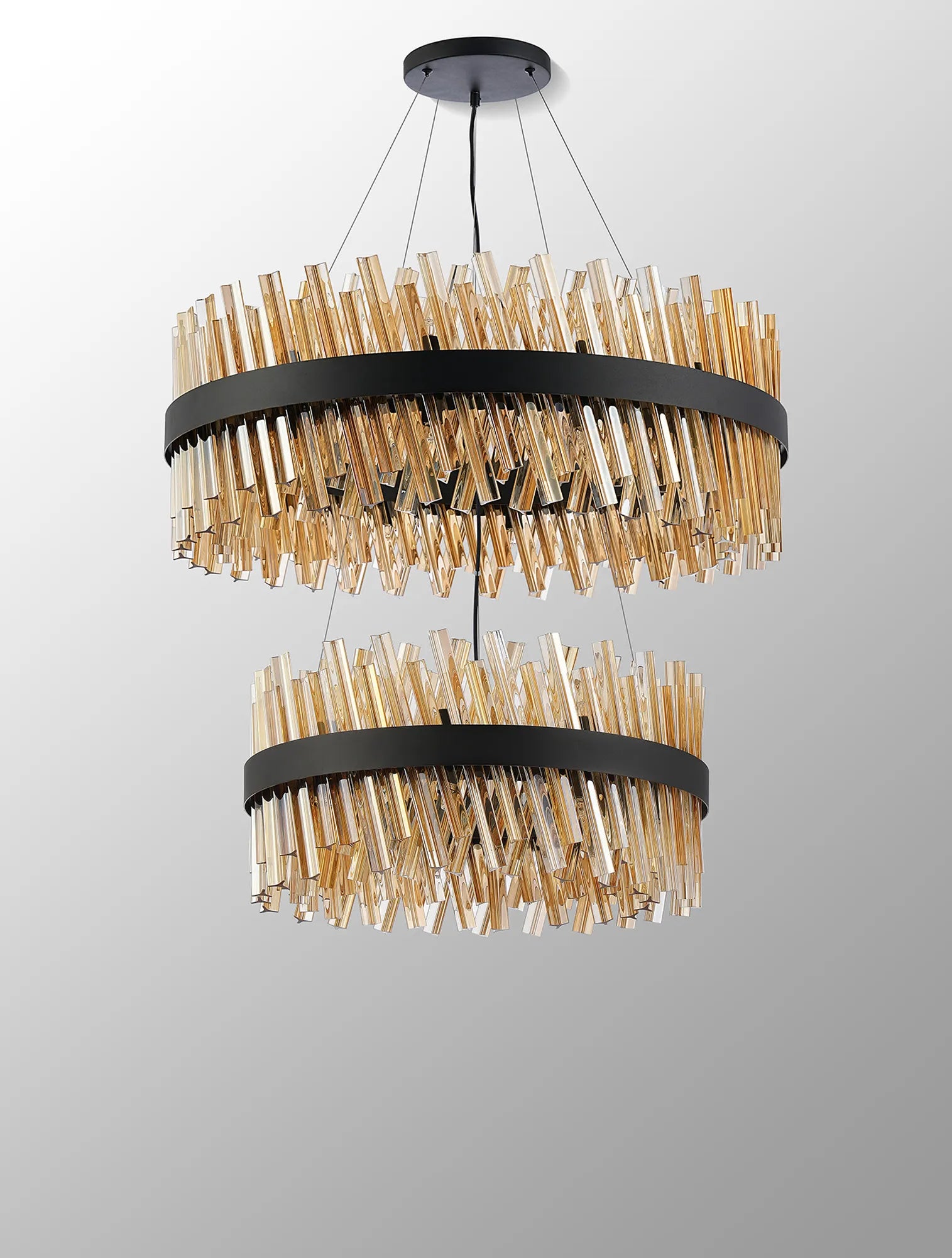 Farnley 2 Tier 80cm Pendant 24 Light - Satin Black & Amber