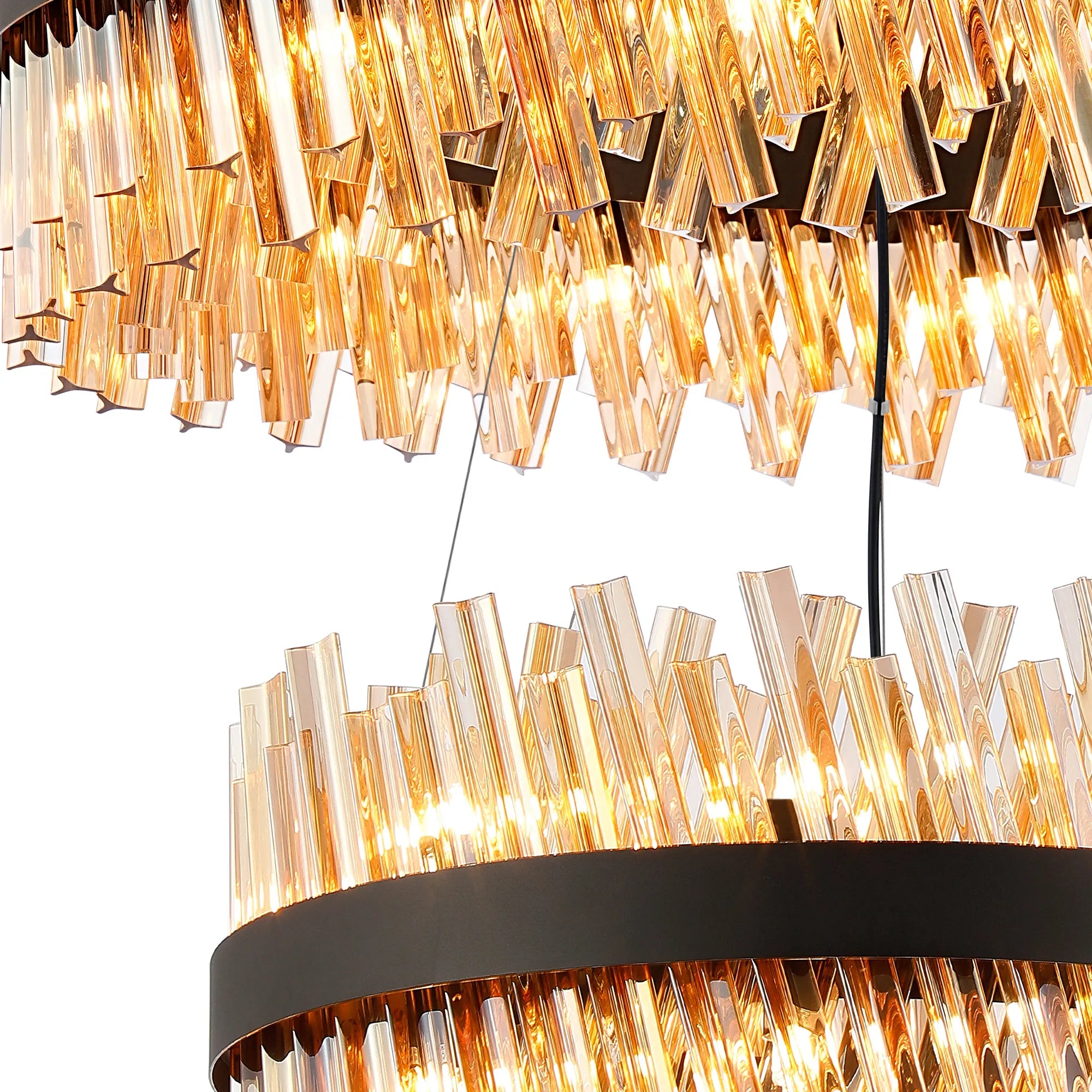 Farnley 2 Tier 80cm Pendant 24 Light - Satin Black & Amber