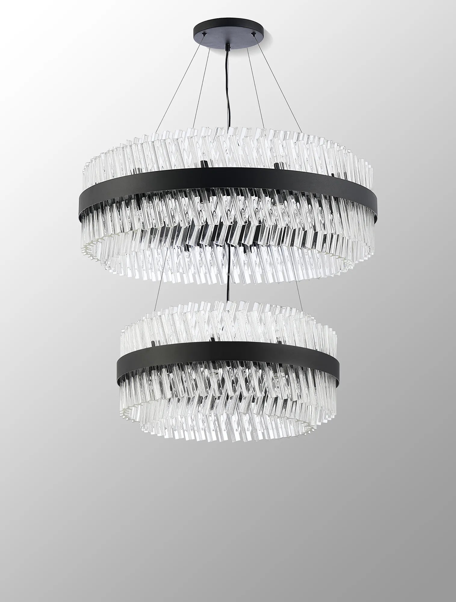 Farnley 2 Tier 80cm Pendant 24 Light - Satin Black & Clear