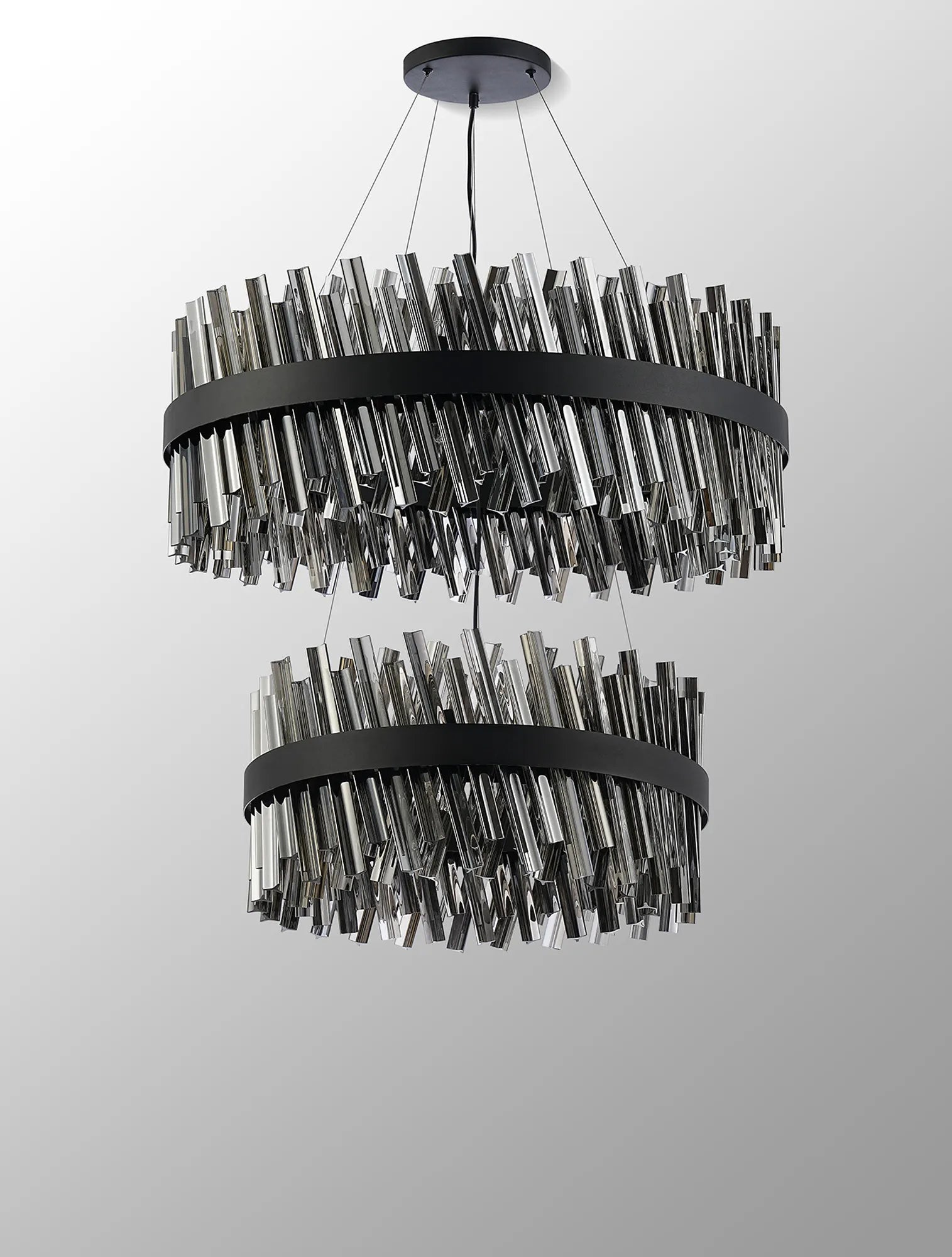 Farnley 2 Tier 80cm Pendant 24 Light - Satin Black & Smoke