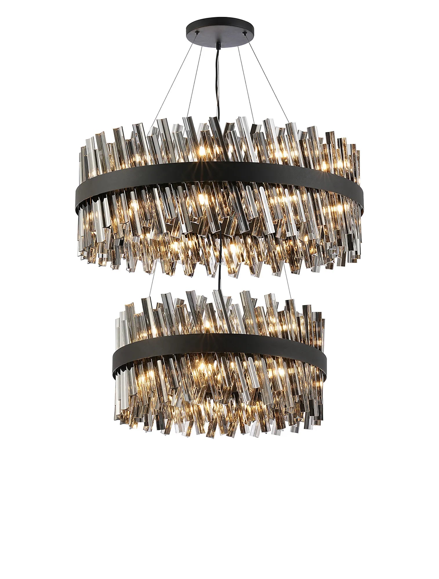 Farnley 2 Tier 80cm Pendant 24 Light - Satin Black & Smoke