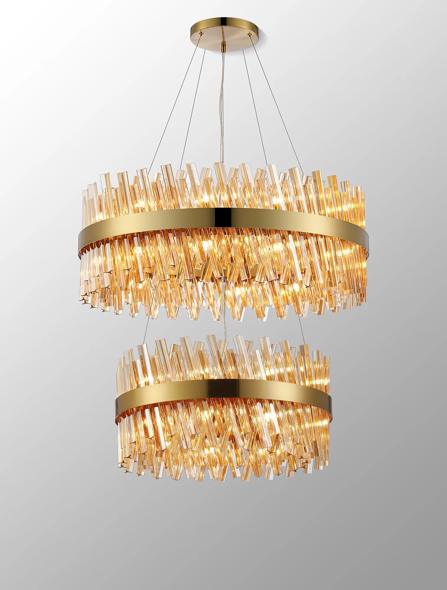 Farnley 2 Tier 80cm Pendant 24 Light - Brass & Amber