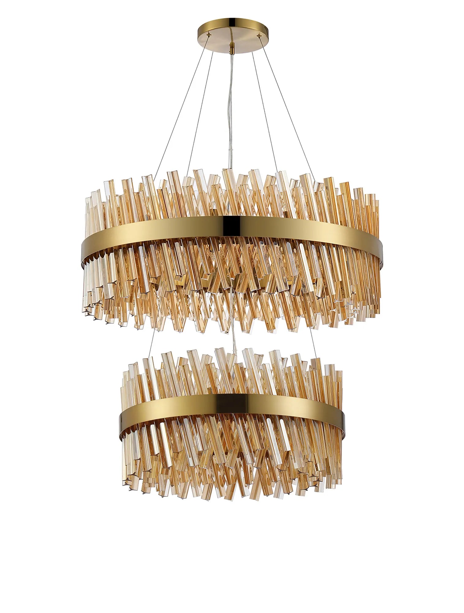 Farnley 2 Tier 80cm Pendant 24 Light - Brass & Amber