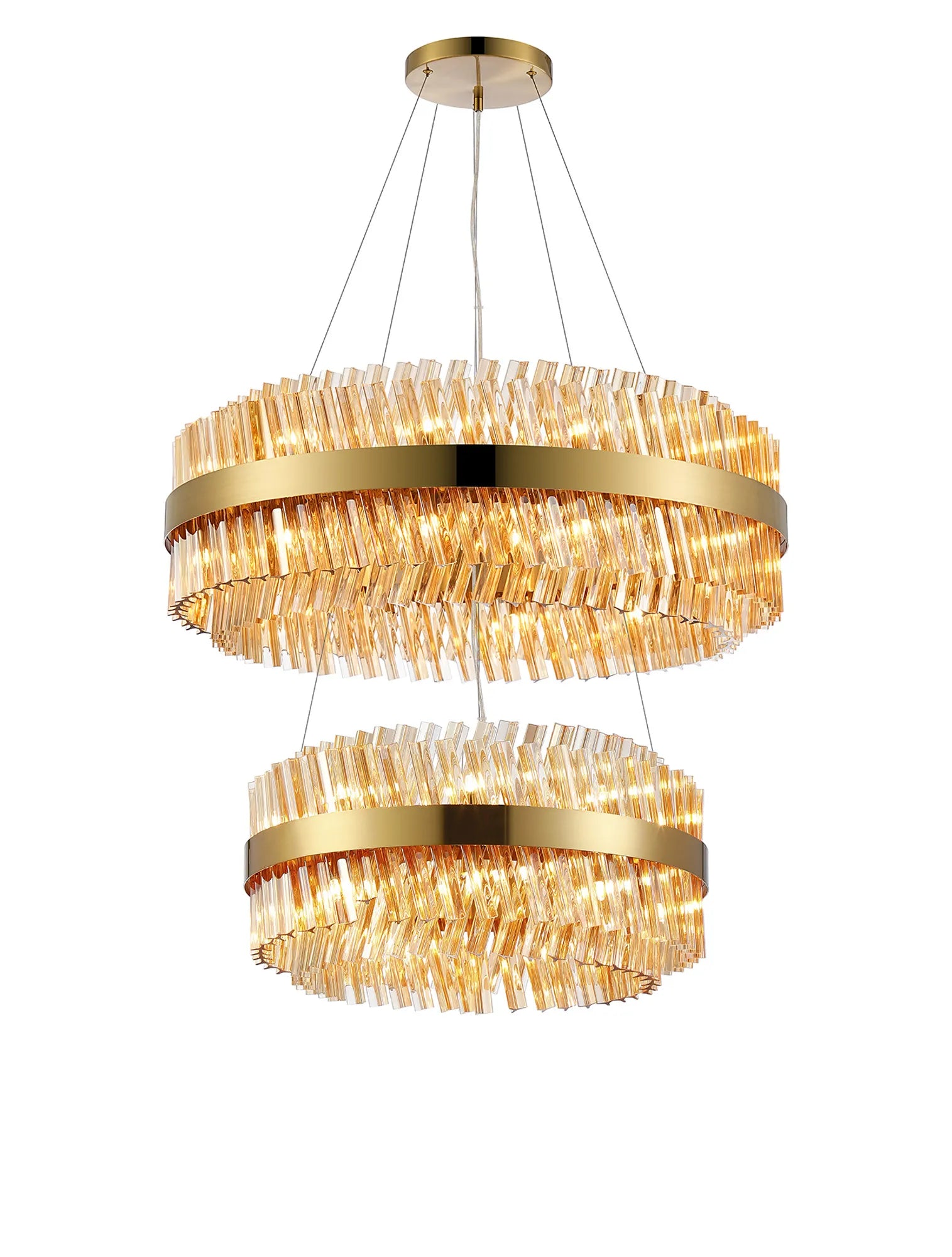 Farnley 2 Tier 80cm Pendant 24 Light - Brass & Amber
