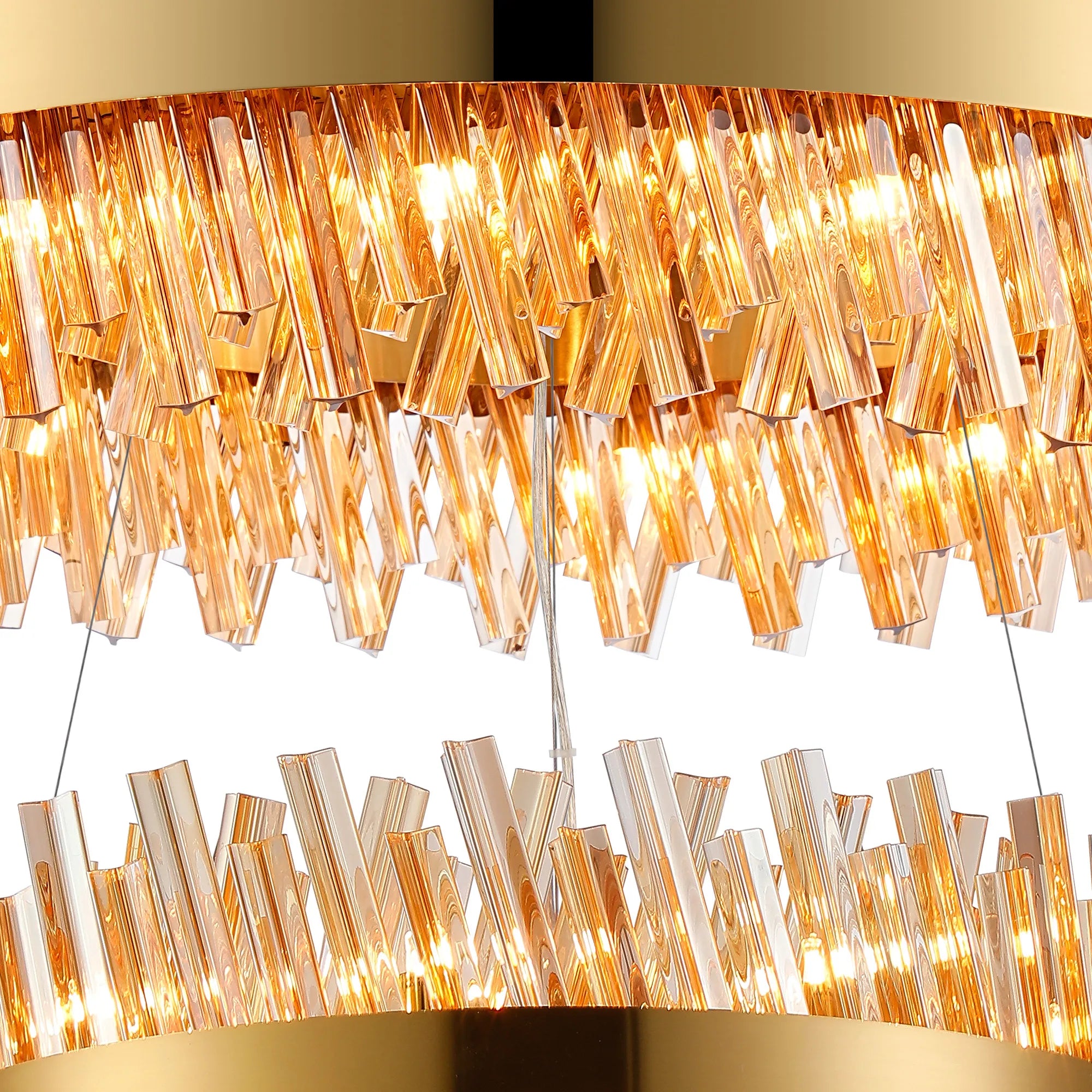 Farnley 2 Tier 80cm Pendant 24 Light - Brass & Amber