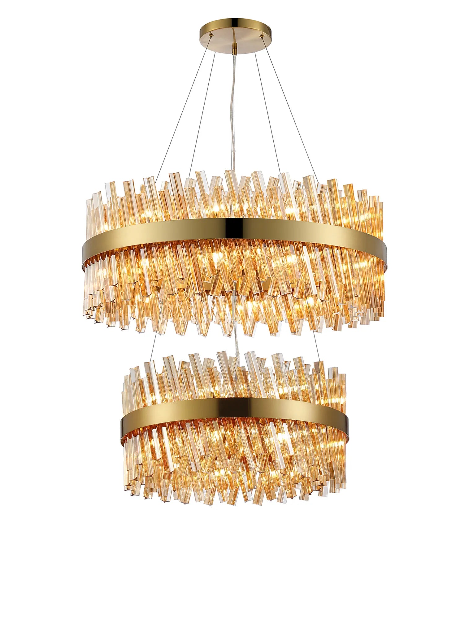 Farnley 2 Tier 80cm Pendant 24 Light - Brass & Amber