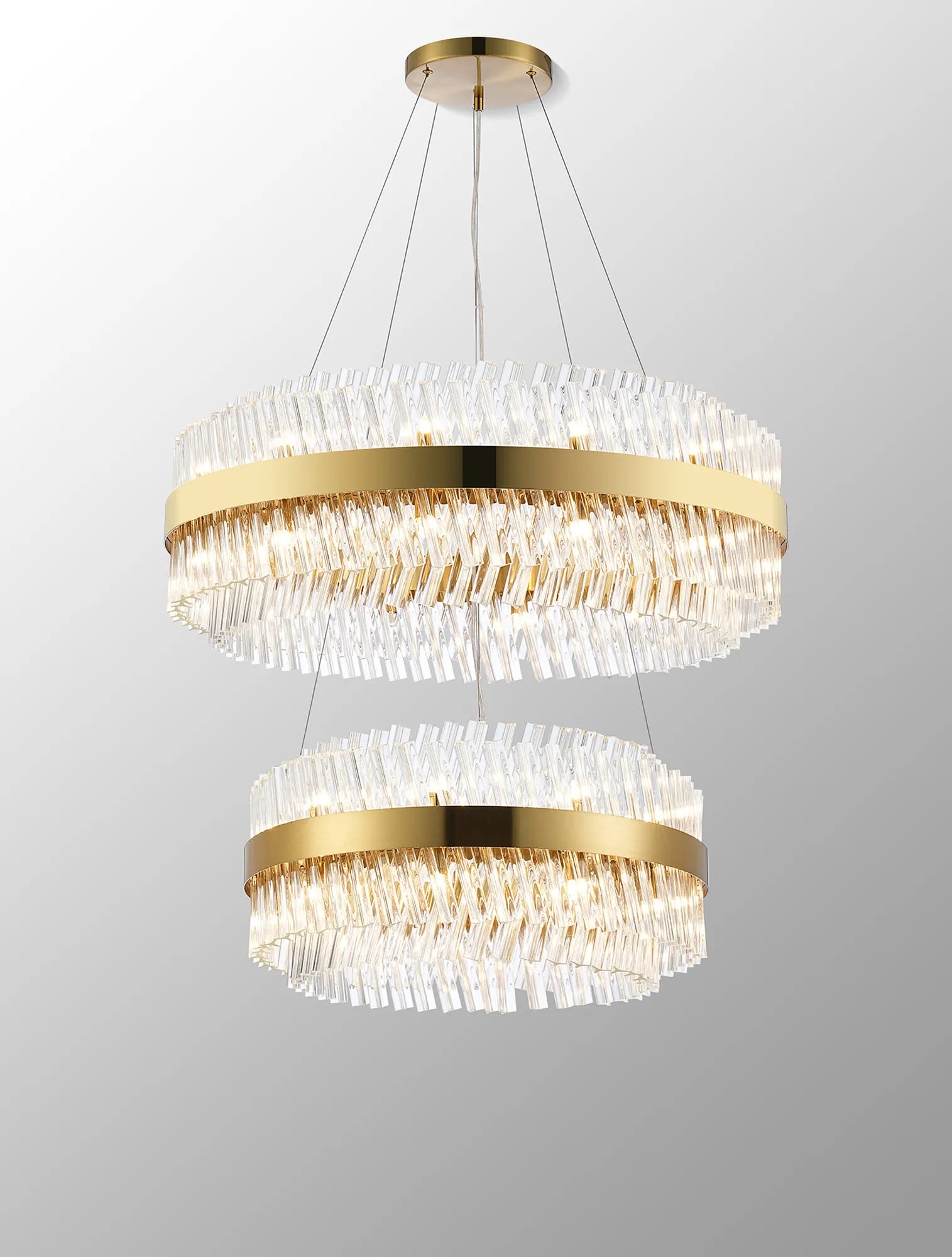 Farnley 2 Tier 80cm Pendant 24 Light - Brass & Clear