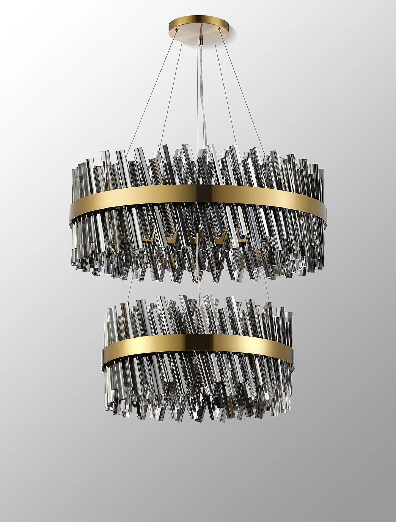 Farnley 2 Tier 80cm Pendant 24 Light - Brass & Smoke