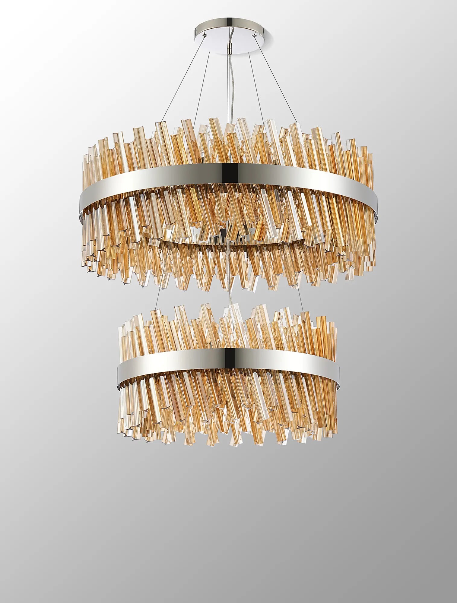 Farnley 2 Tier 80cm Pendant 24 Light - Polished Nickel & Amber