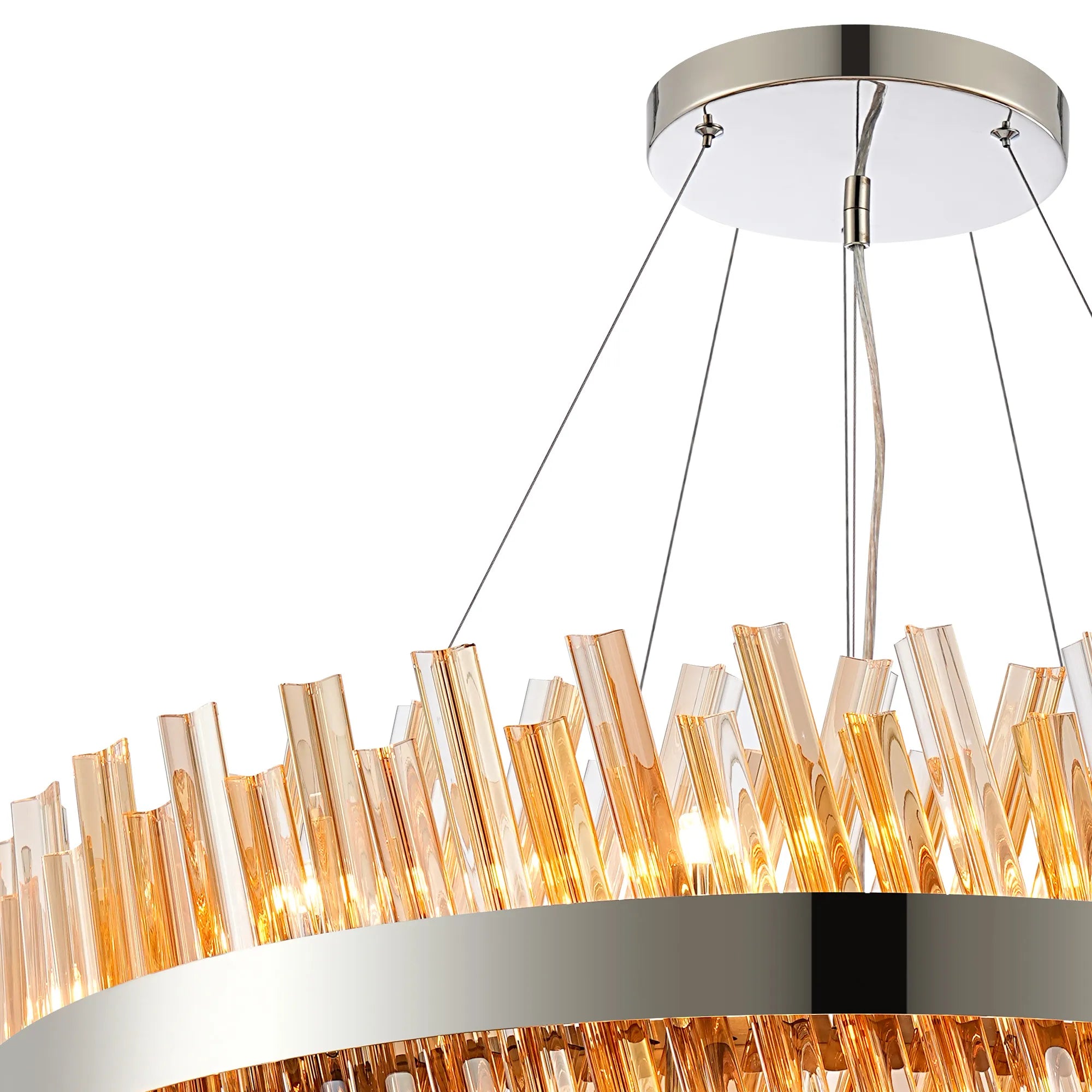 Farnley 2 Tier 80cm Pendant 24 Light - Polished Nickel & Amber