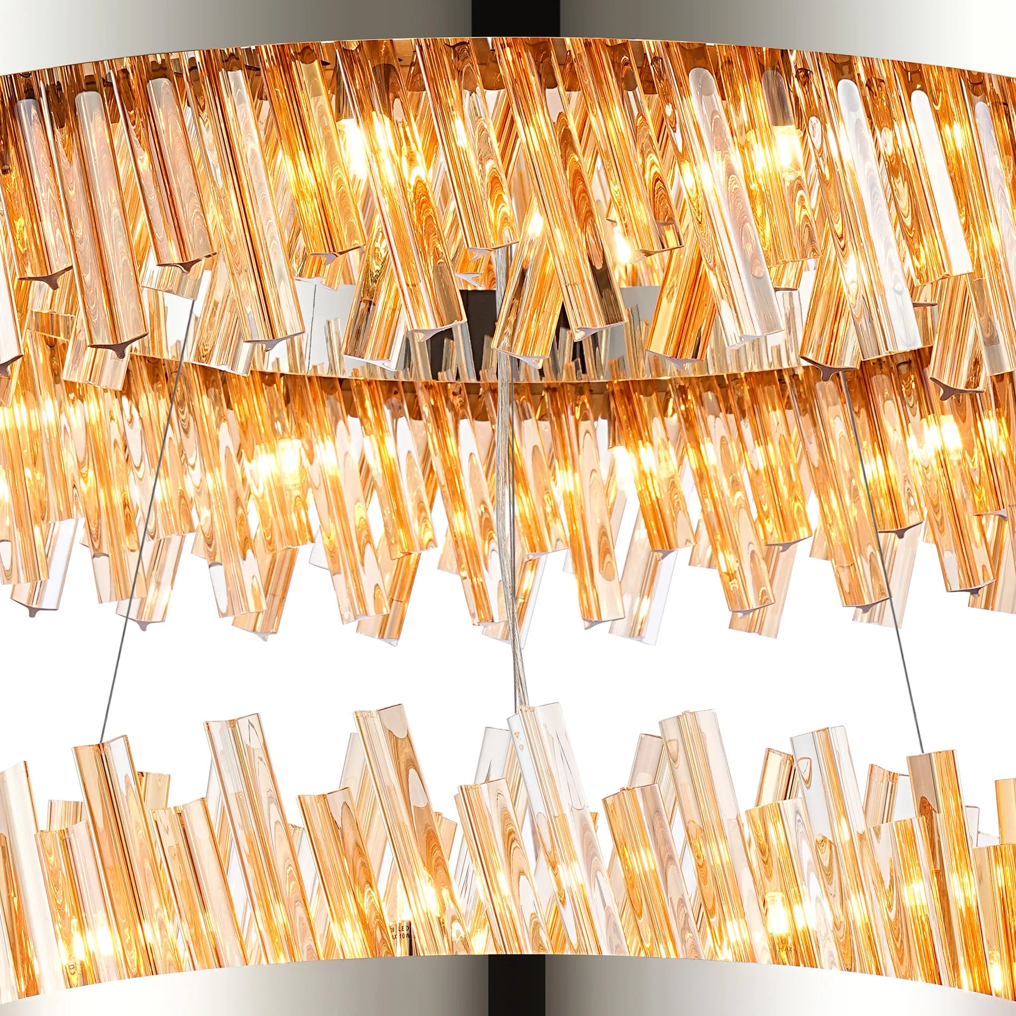Farnley 2 Tier 80cm Pendant 24 Light - Polished Nickel & Amber
