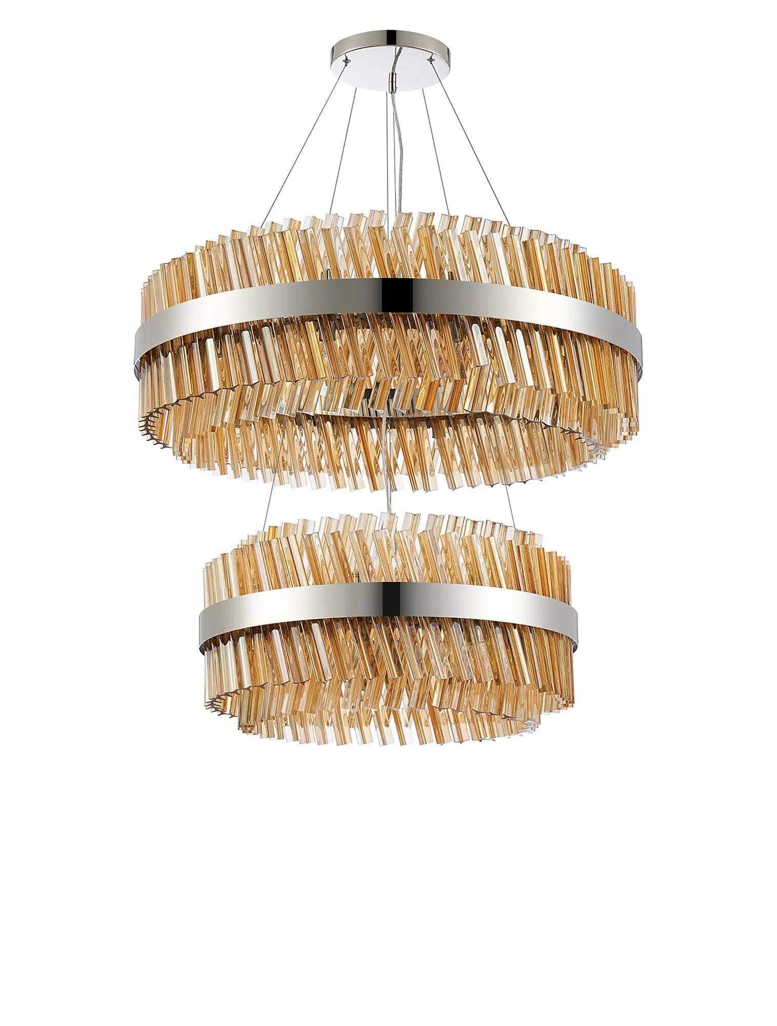 Farnley 2 Tier 80cm Pendant 24 Light - Polished Nickel & Amber