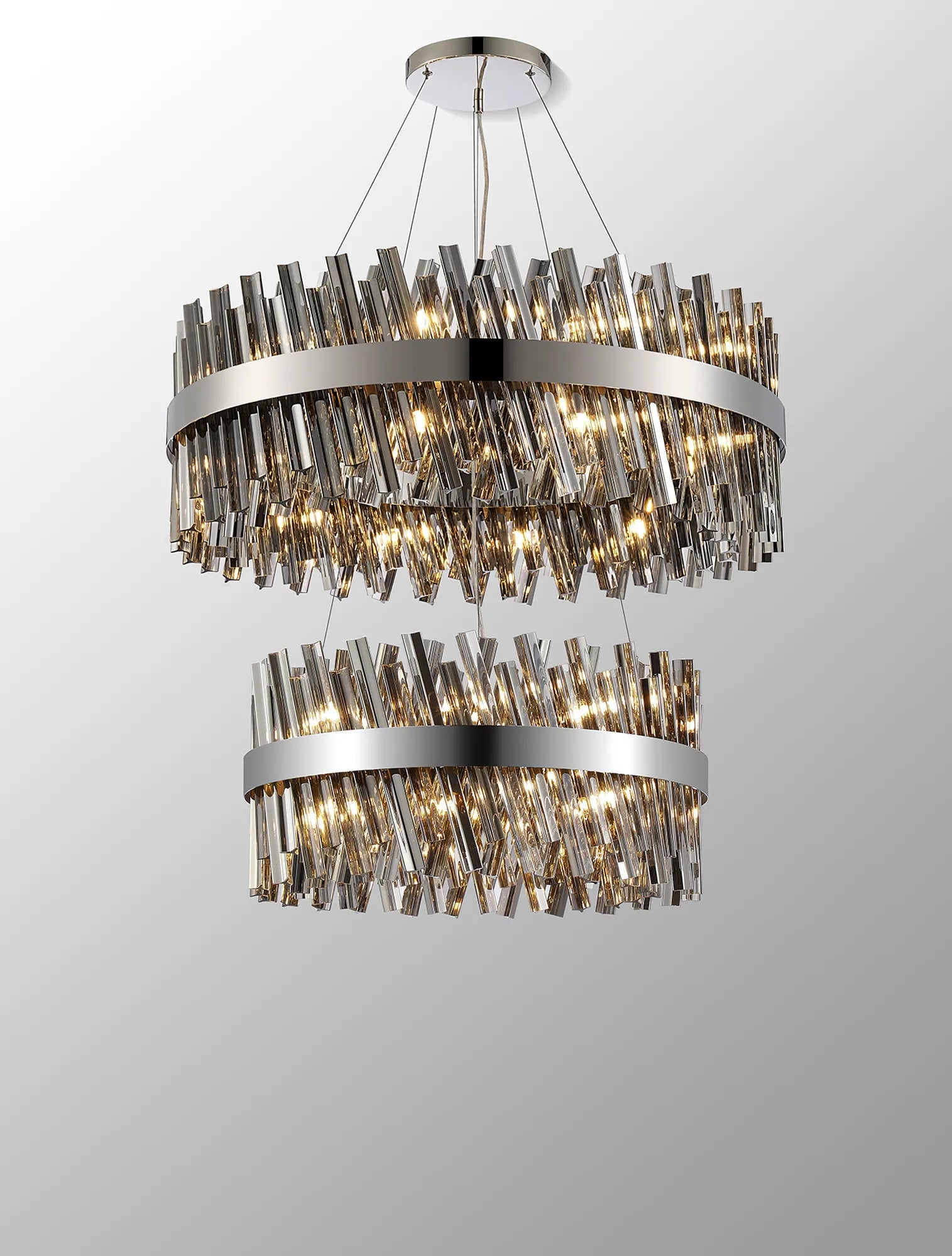 Farnley 2 Tier 80cm Pendant 24 Light - Polished Nickel & Smoke