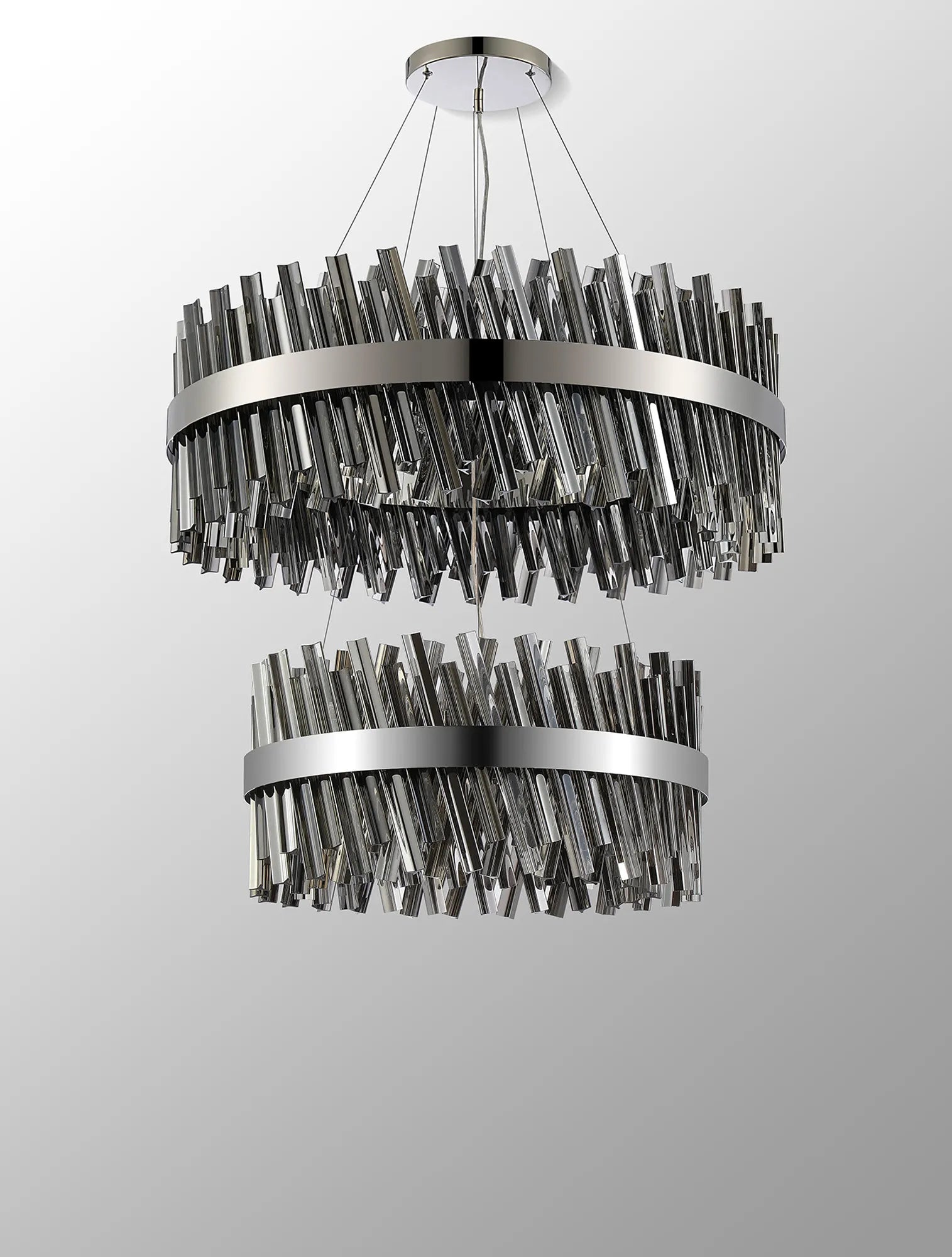 Farnley 2 Tier 80cm Pendant 24 Light - Polished Nickel & Smoke