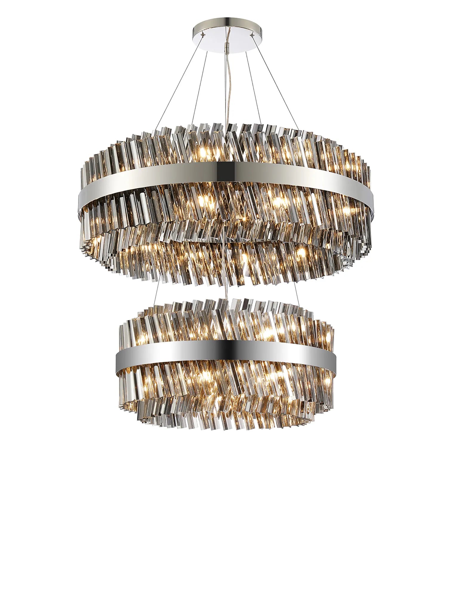 Farnley 2 Tier 80cm Pendant 24 Light - Polished Nickel & Smoke