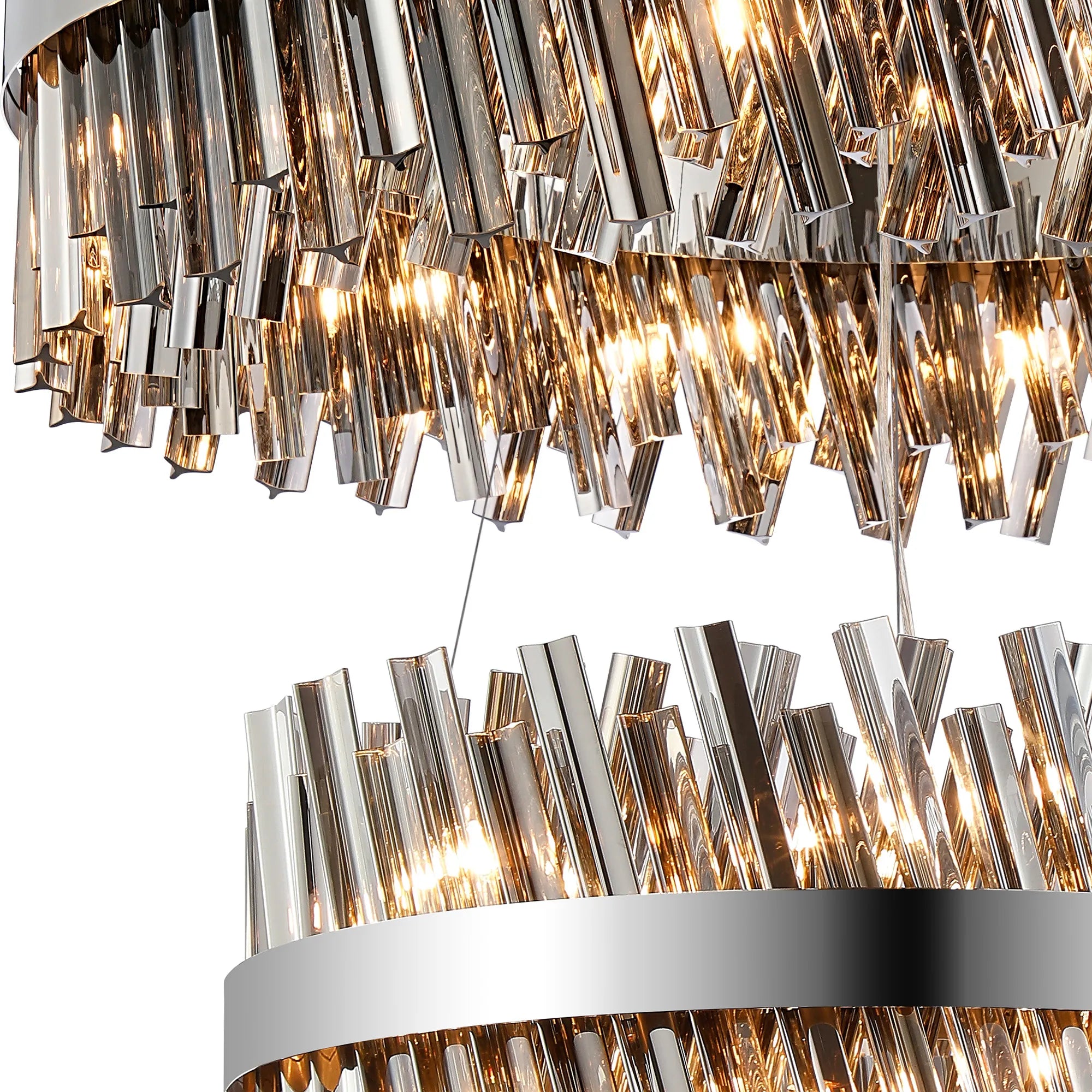 Farnley 2 Tier 80cm Pendant 24 Light - Polished Nickel & Smoke