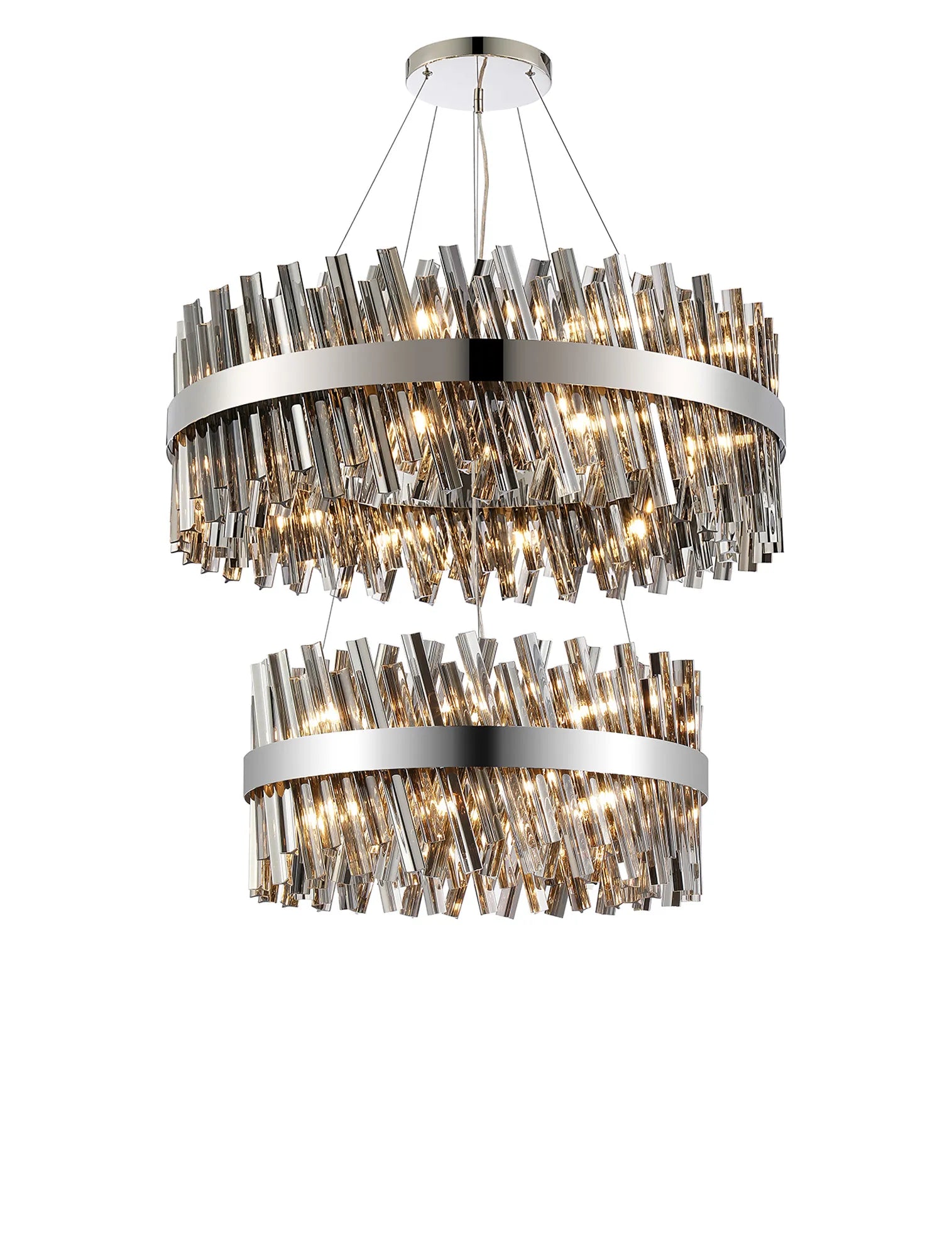 Farnley 2 Tier 80cm Pendant 24 Light - Polished Nickel & Smoke