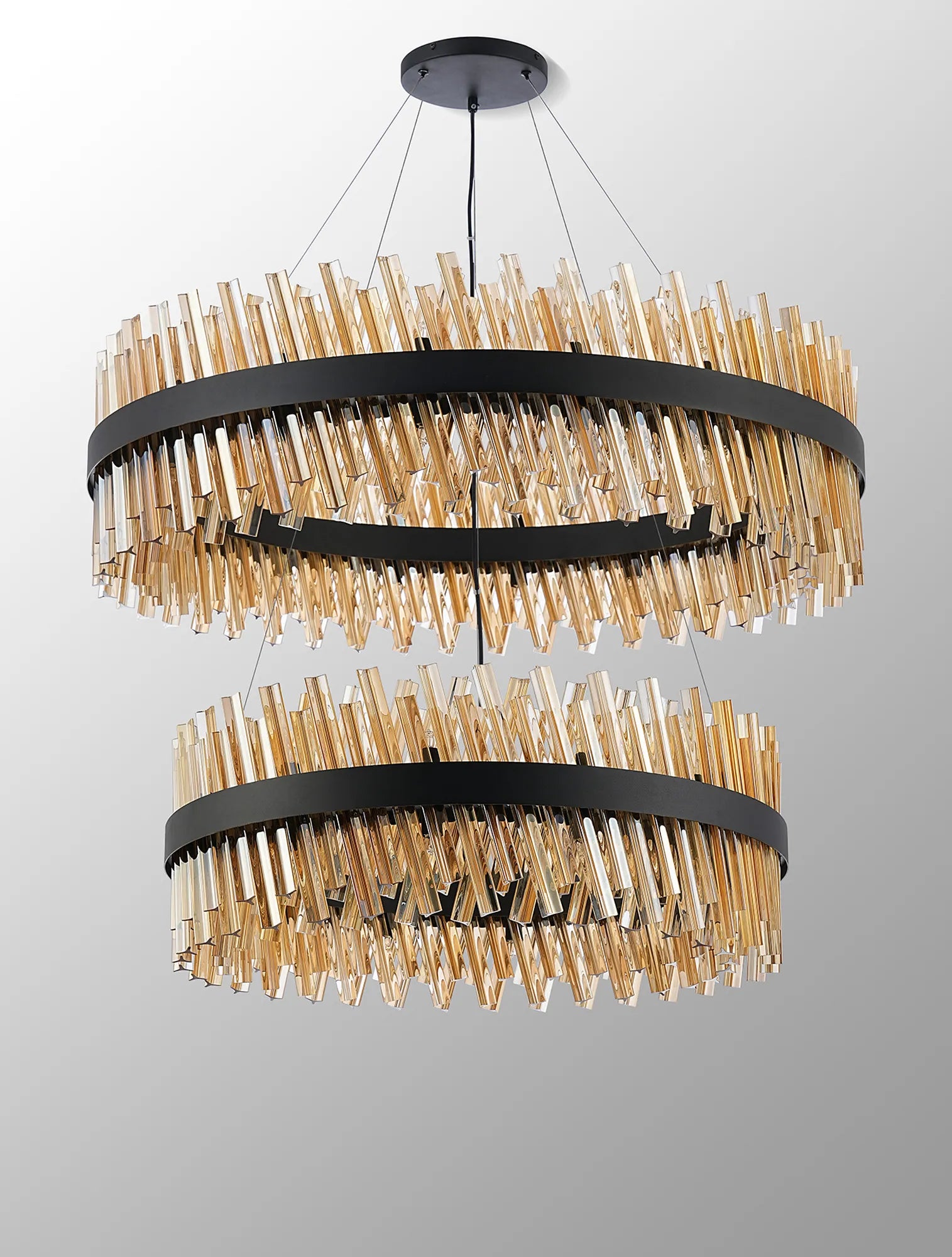 Farnley 2 Tier 1m Pendant 32 Light - Satin Black & Amber