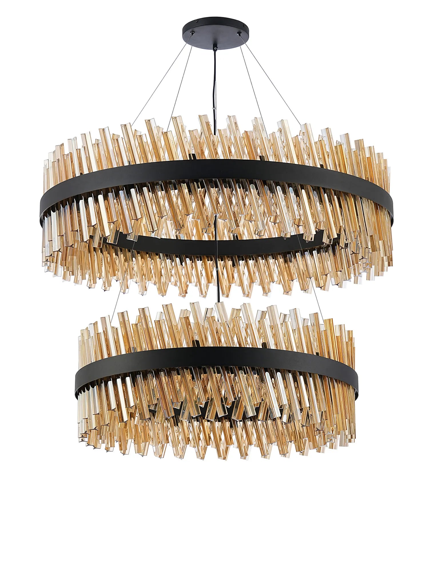 Farnley 2 Tier 1m Pendant 32 Light - Satin Black & Amber