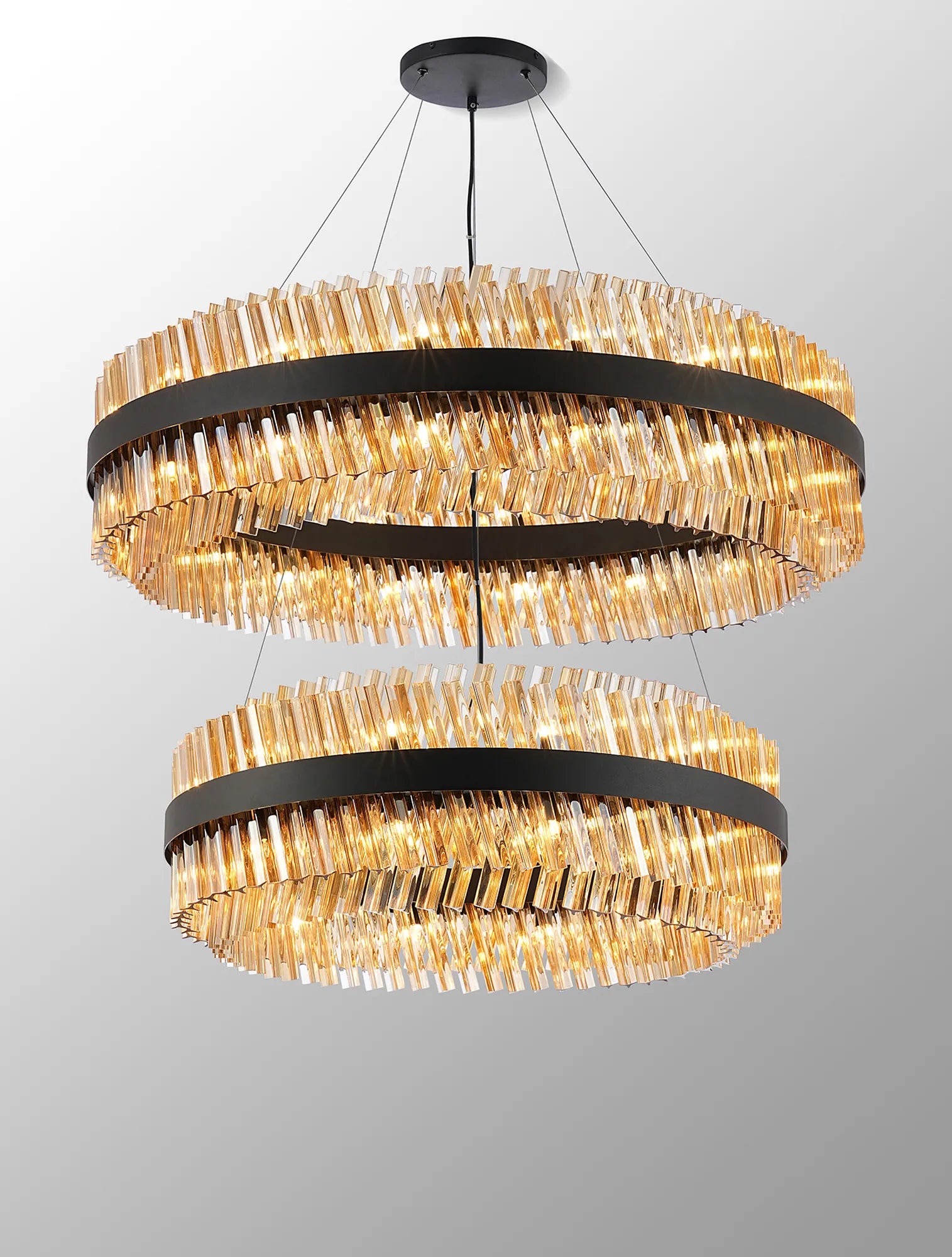Farnley 2 Tier 1m Pendant 32 Light - Satin Black & Amber
