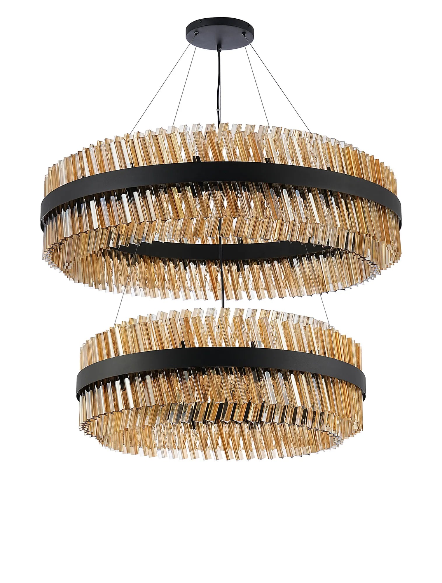 Farnley 2 Tier 1m Pendant 32 Light - Satin Black & Amber