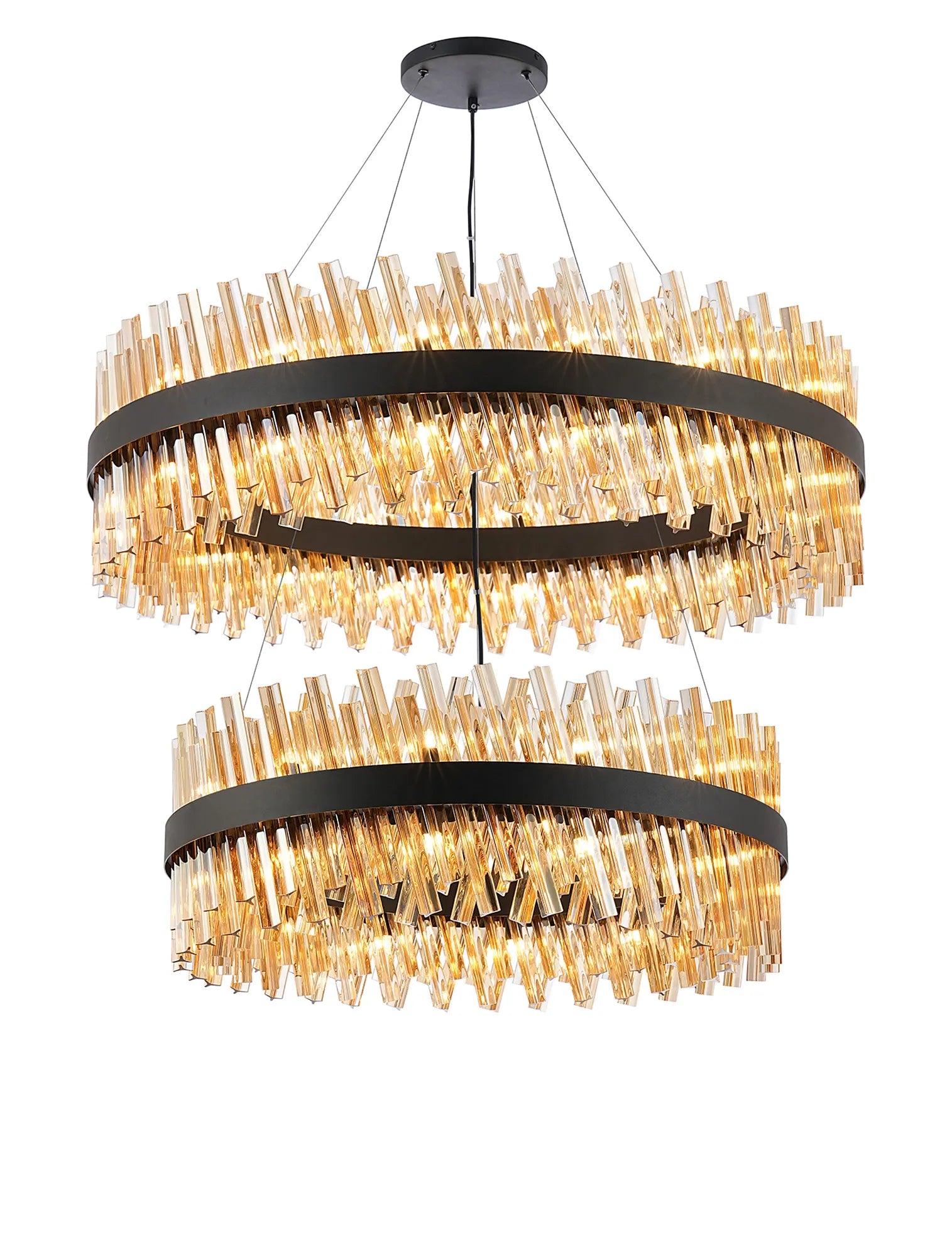 Farnley 2 Tier 1m Pendant 32 Light - Satin Black & Amber