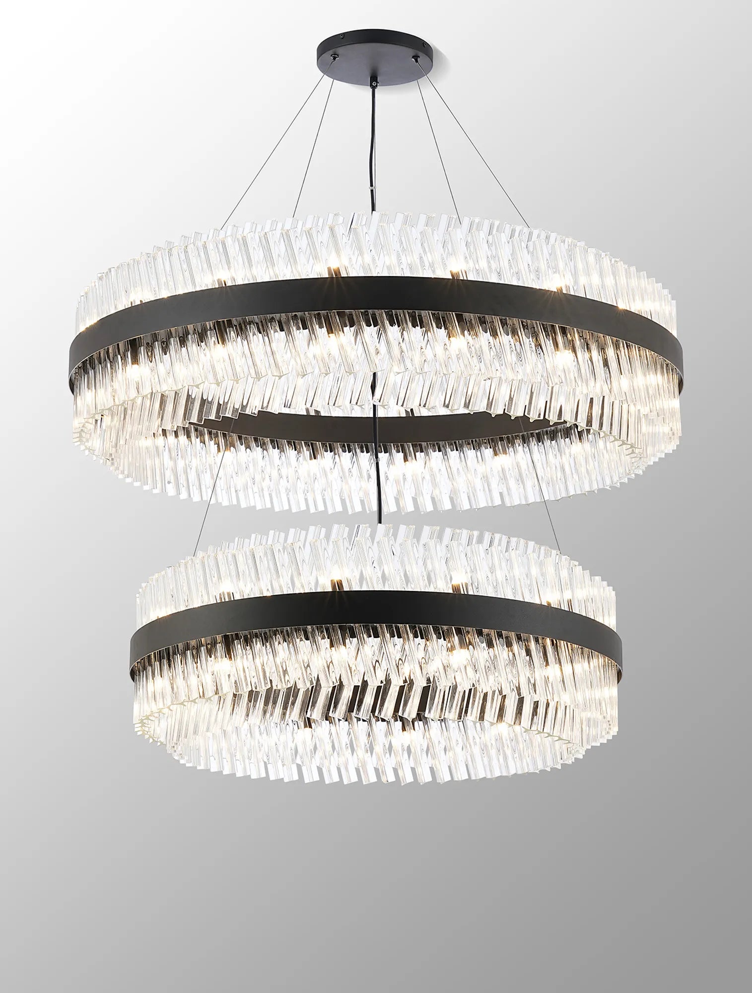 Farnley 2 Tier 1m Pendant 32 Light - Satin Black & Clear