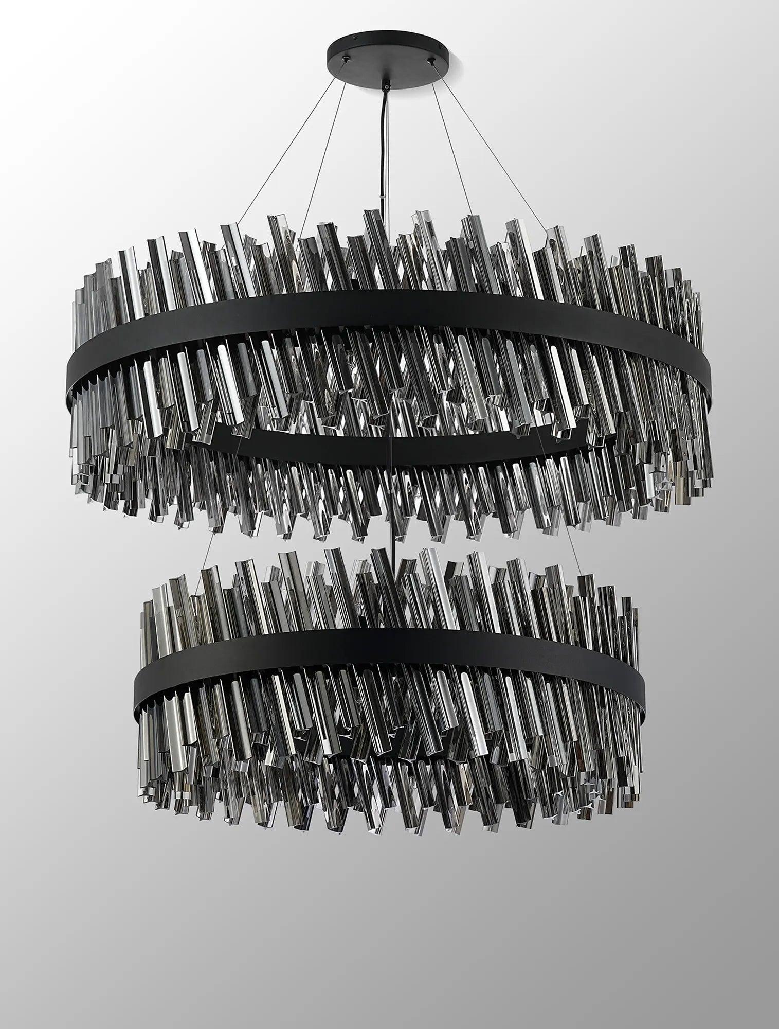 Farnley 2 Tier 1m Pendant 32 Light - Satin Black & Smoke