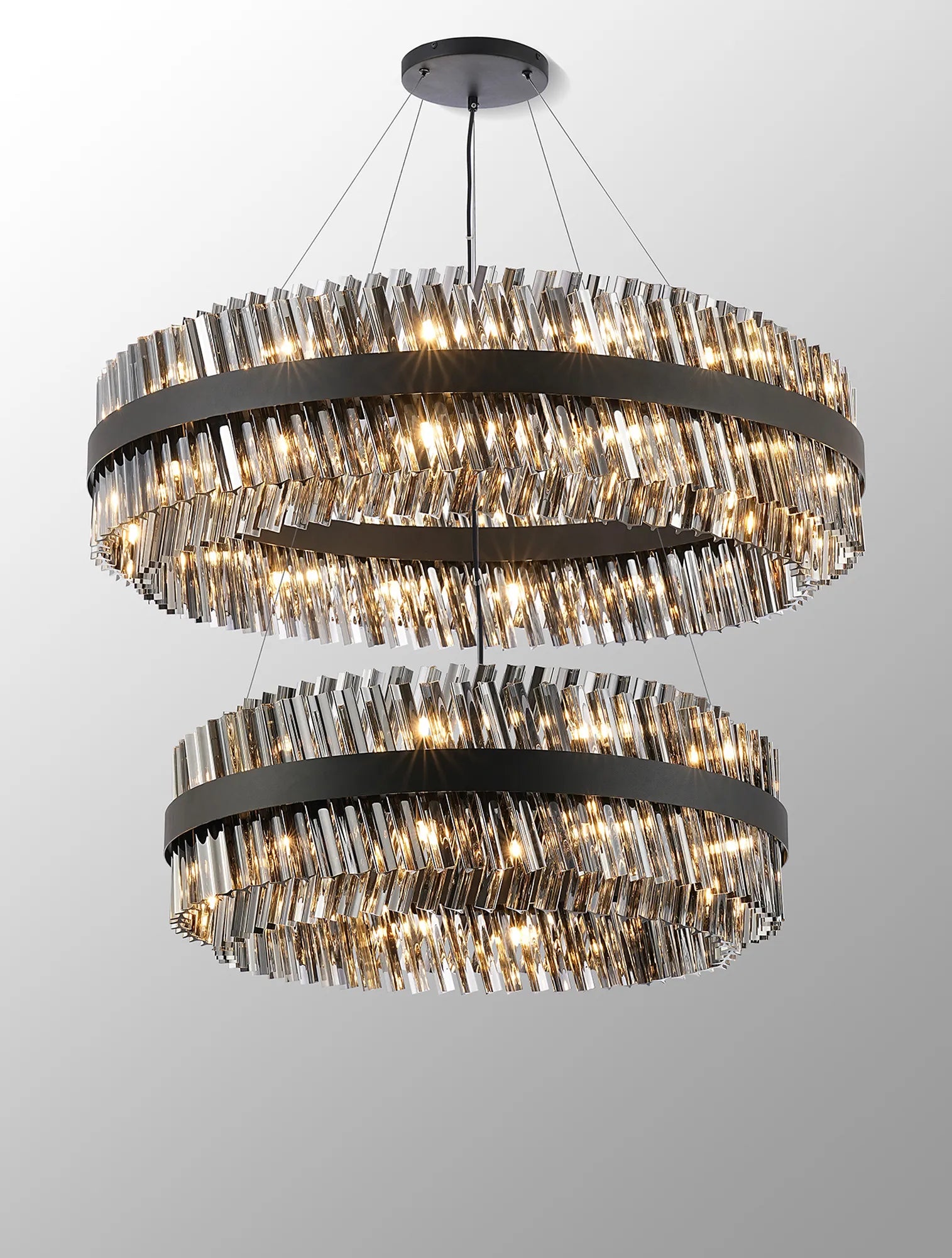 Farnley 2 Tier 1m Pendant 32 Light - Satin Black & Smoke