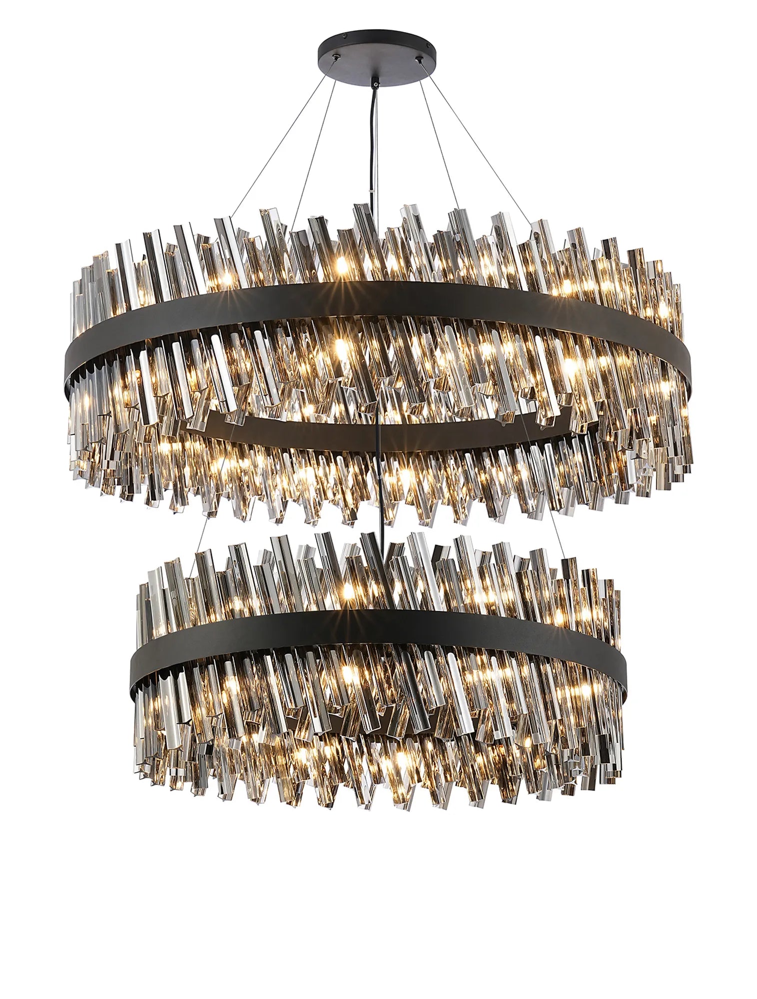 Farnley 2 Tier 1m Pendant 32 Light - Satin Black & Smoke