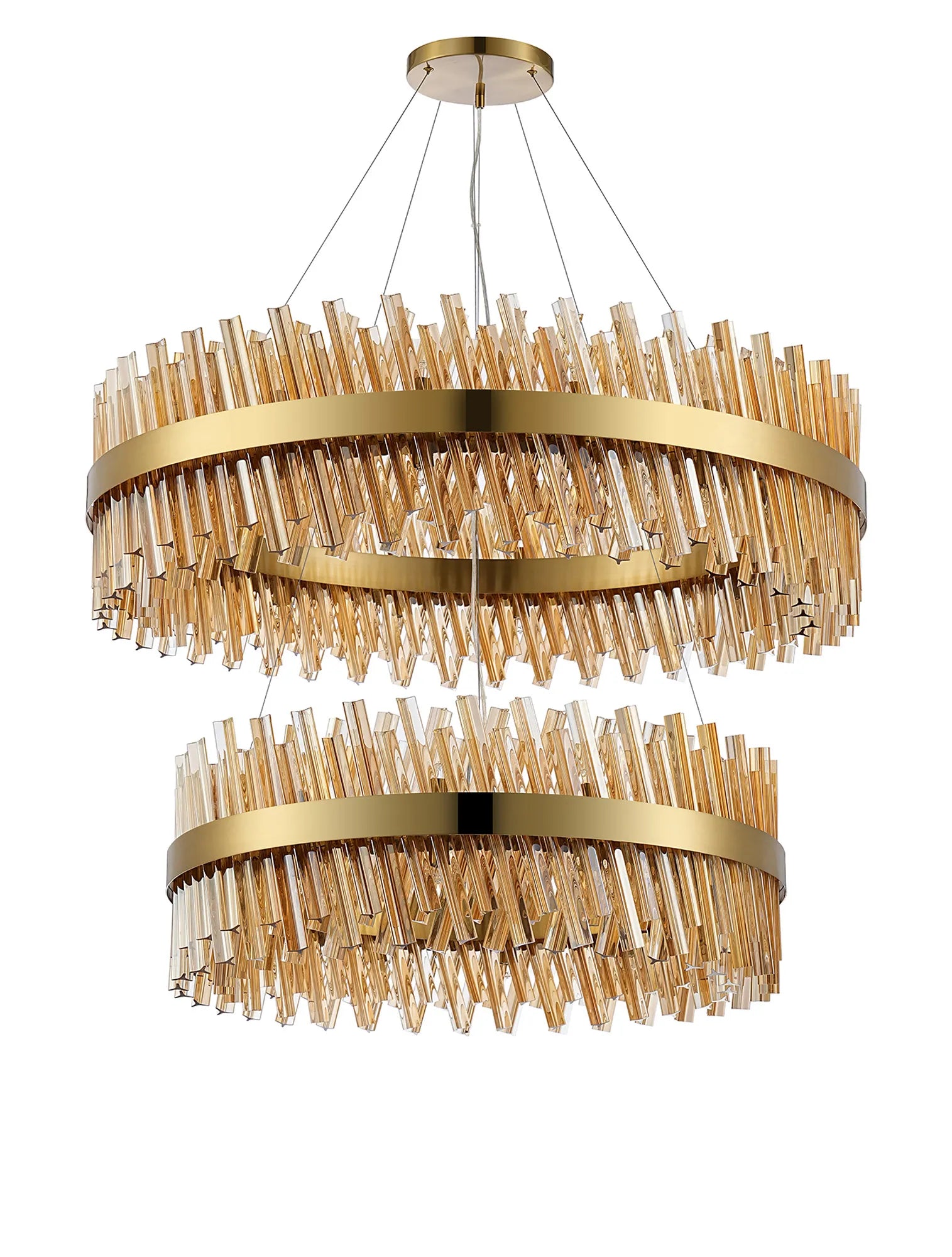 Farnley 2 Tier 1m Pendant 32 Light - Brass & Amber