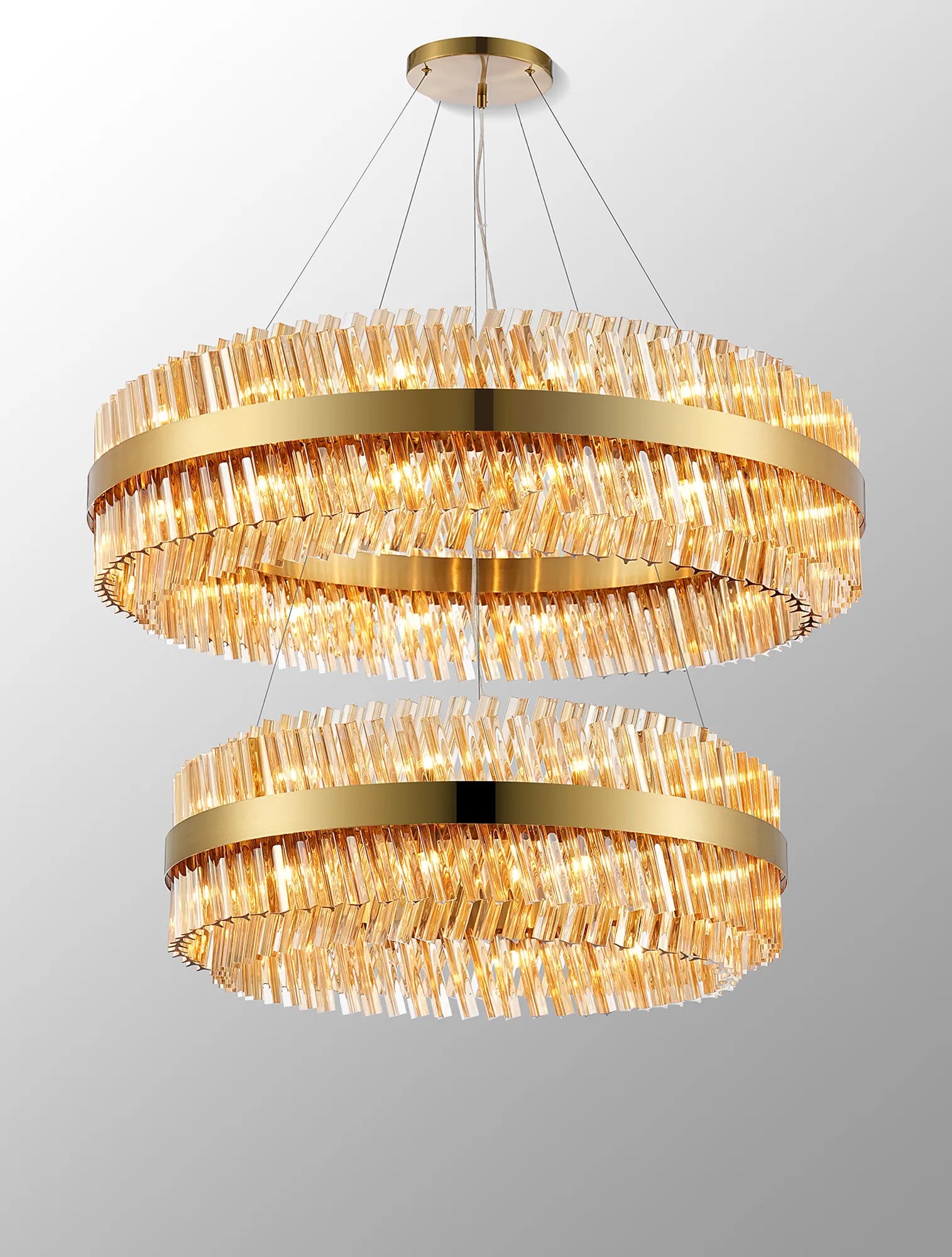 Farnley 2 Tier 1m Pendant 32 Light - Brass & Amber